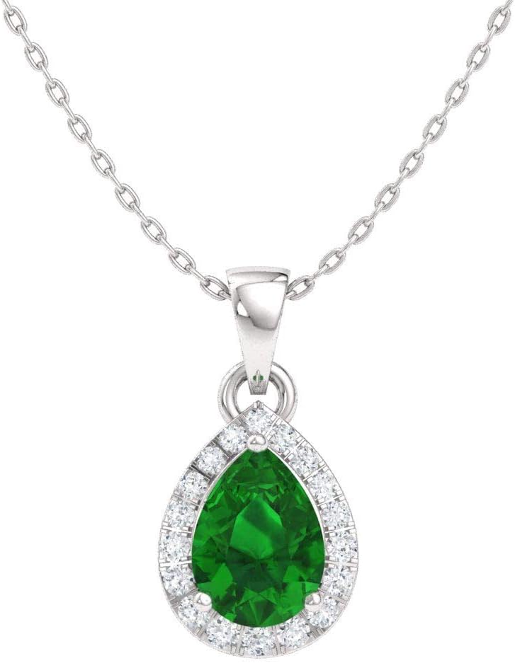 Diamondere Naturalny i certyfikowany kamień szlachetny z gruszki i diamentowy naszyjnik Halo Drop Petite z 14-karatowego litego złota | 0,33 karatowego wisiorka z 18-calowym łańcuszkiem