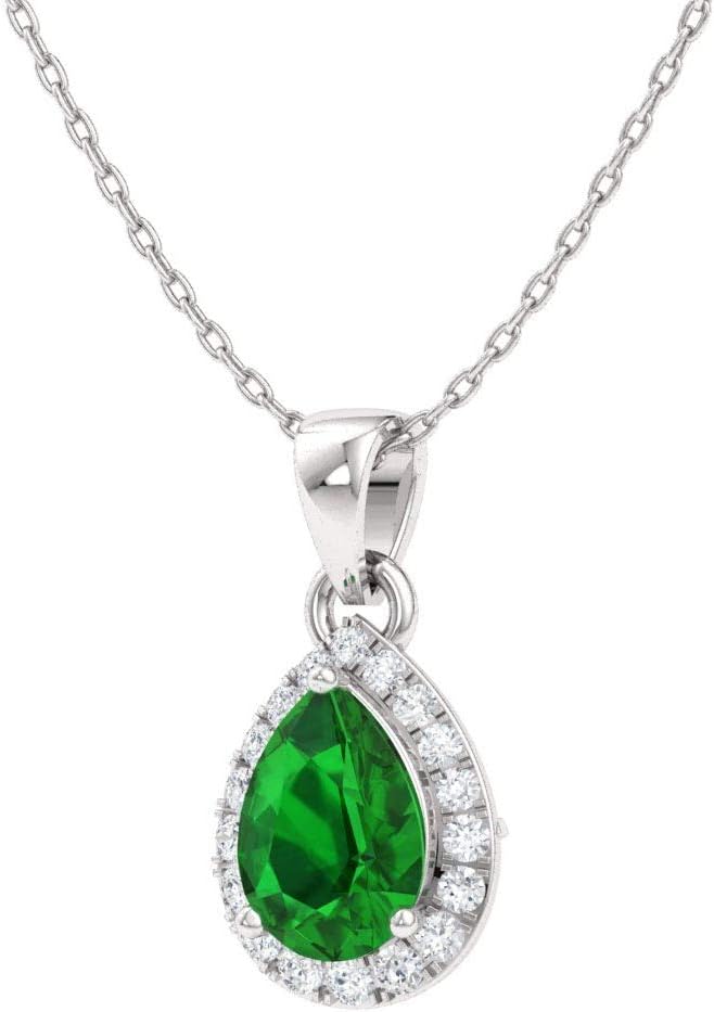 Diamondere Naturalny i certyfikowany kamień szlachetny z gruszki i diamentowy naszyjnik Halo Drop Petite z 14-karatowego litego złota | 0,33 karatowego wisiorka z 18-calowym łańcuszkiem