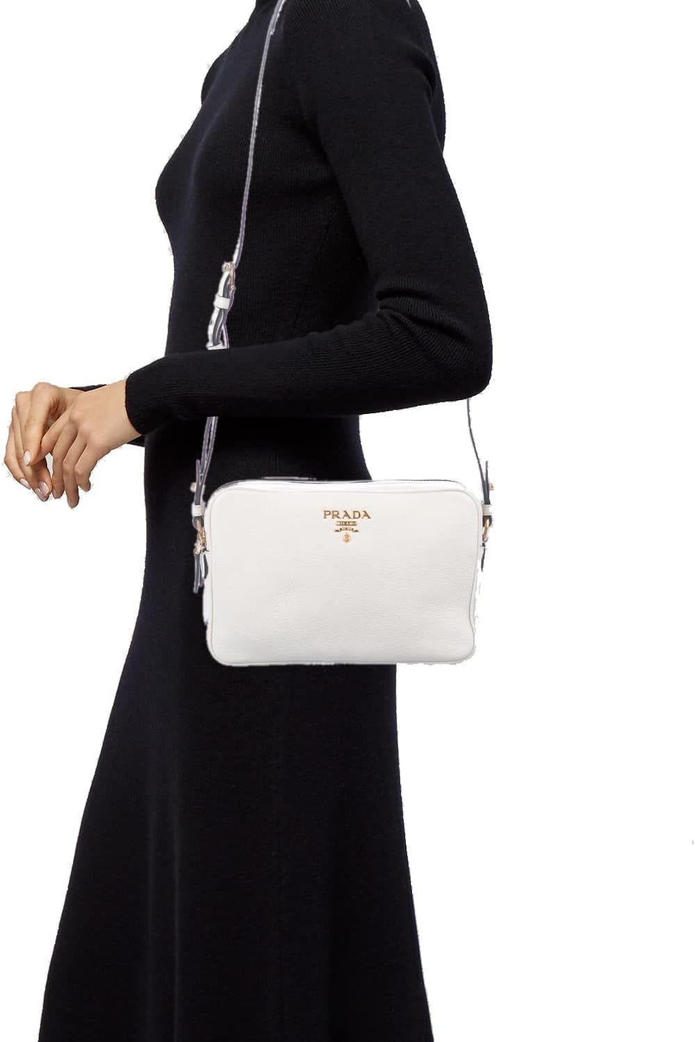 Женская белая кожаная сумка через плечо Prada Vitello Phenix 1BH079