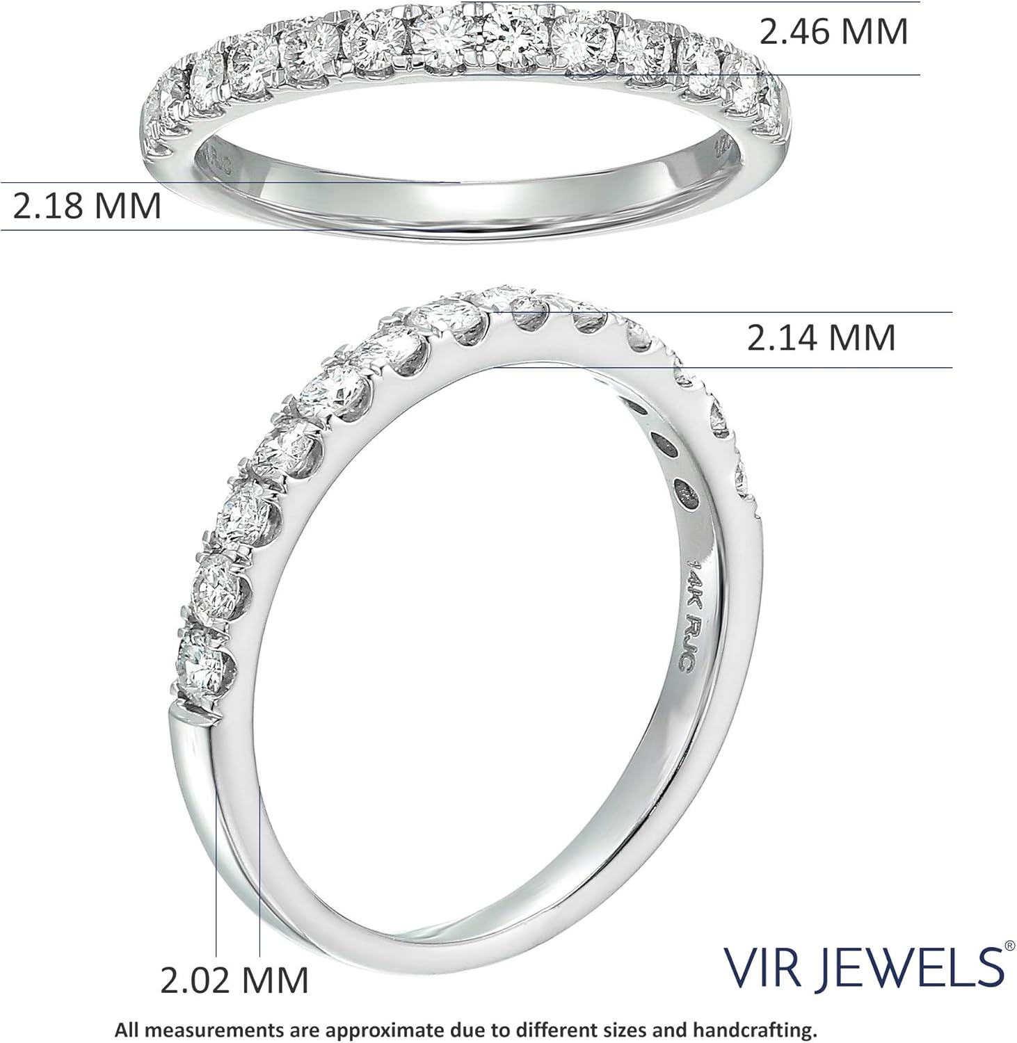 1/2 carat (ctw) Diamond Wedding Anniversary Band for Women, Half Eternity Round Diamond Engagement Ring 14K White Gold Prong Pave Set 0.50 cttw, Size 4-10.5 · v2