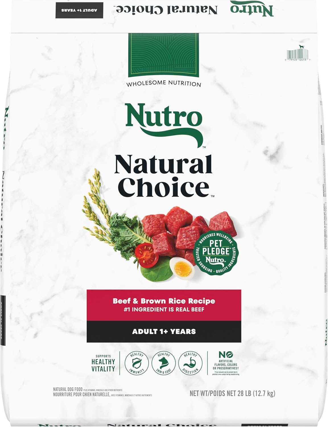 Nourriture sèche pour chiens Nutro Natural Choice pour adultes, recette de bœuf et de riz brun, 28 livres