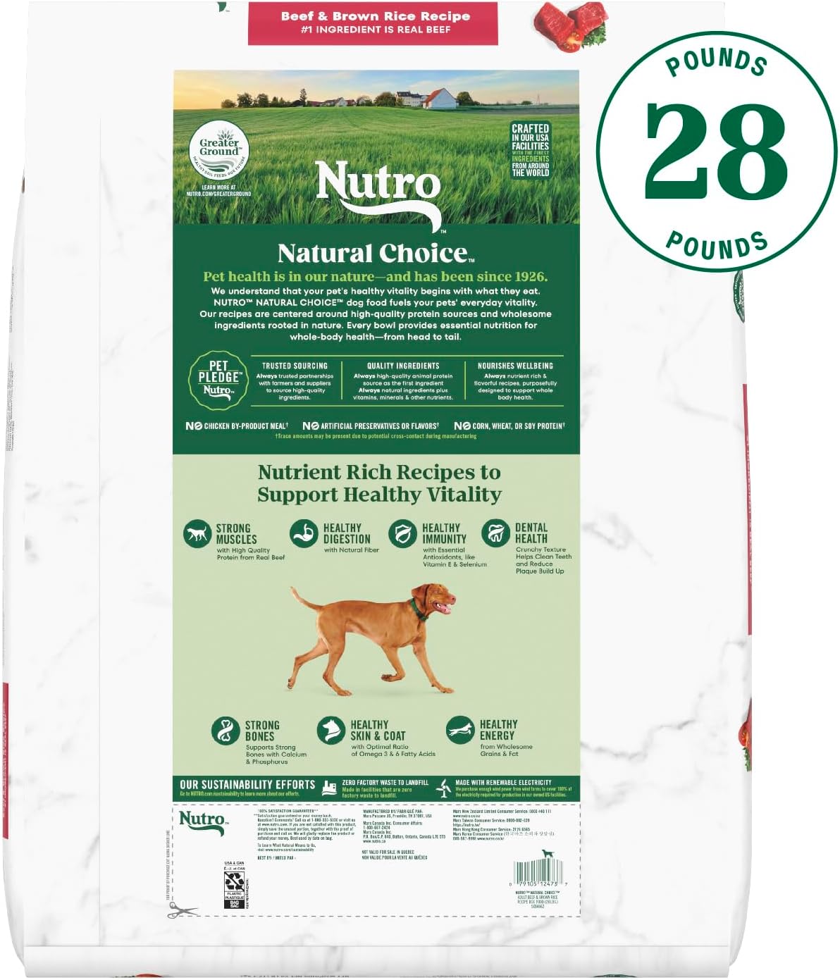 Nourriture sèche pour chiens Nutro Natural Choice pour adultes, recette de bœuf et de riz brun, 28 livres