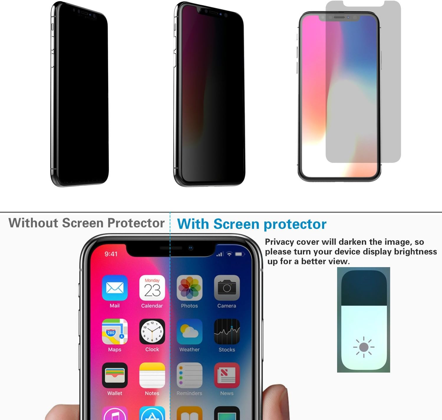 Cell Phone Tempered Glass Privacy Screen Protector(Black,2 Pack),Compatible iPhone 11/XR 6.1 Screen HD Clarity 3D Touch 9H Hardness Anti-Spy Anti-Scratch Anti-Glare,Easy Install Bubble Free