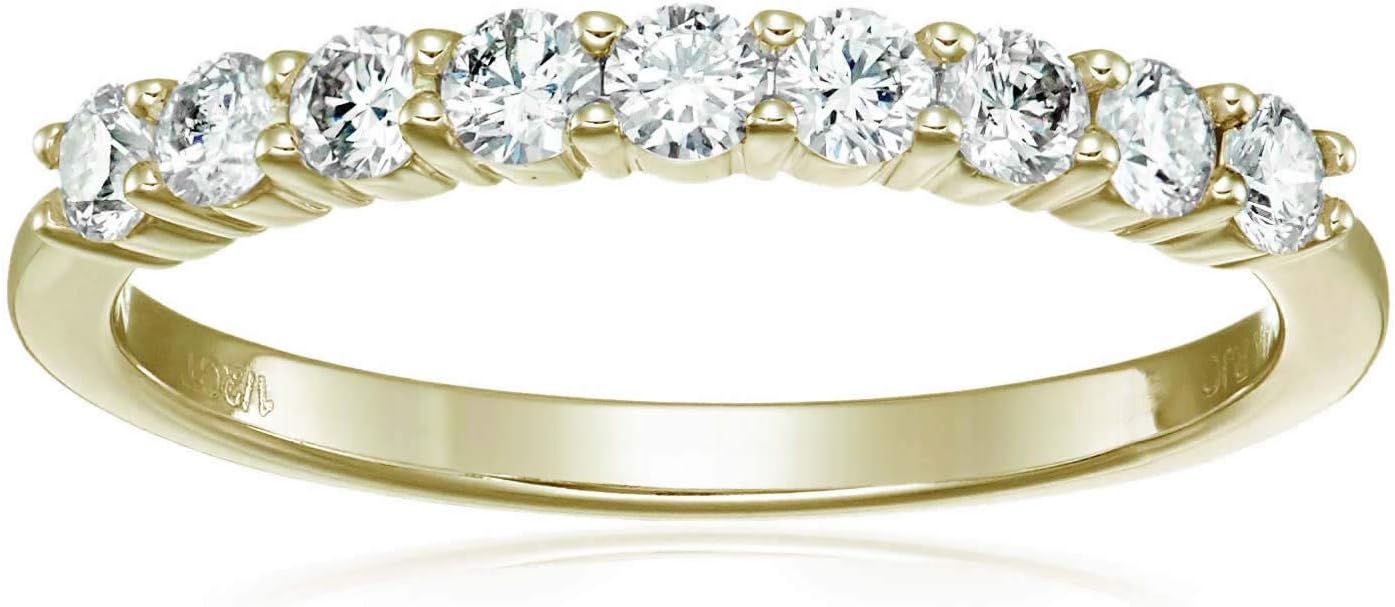 1/5 cttw to 3/4 cttw Round Diamond Wedding Band for Women 14K Gold 9 Stones Prong Set, Size 4.5-10 · v2
