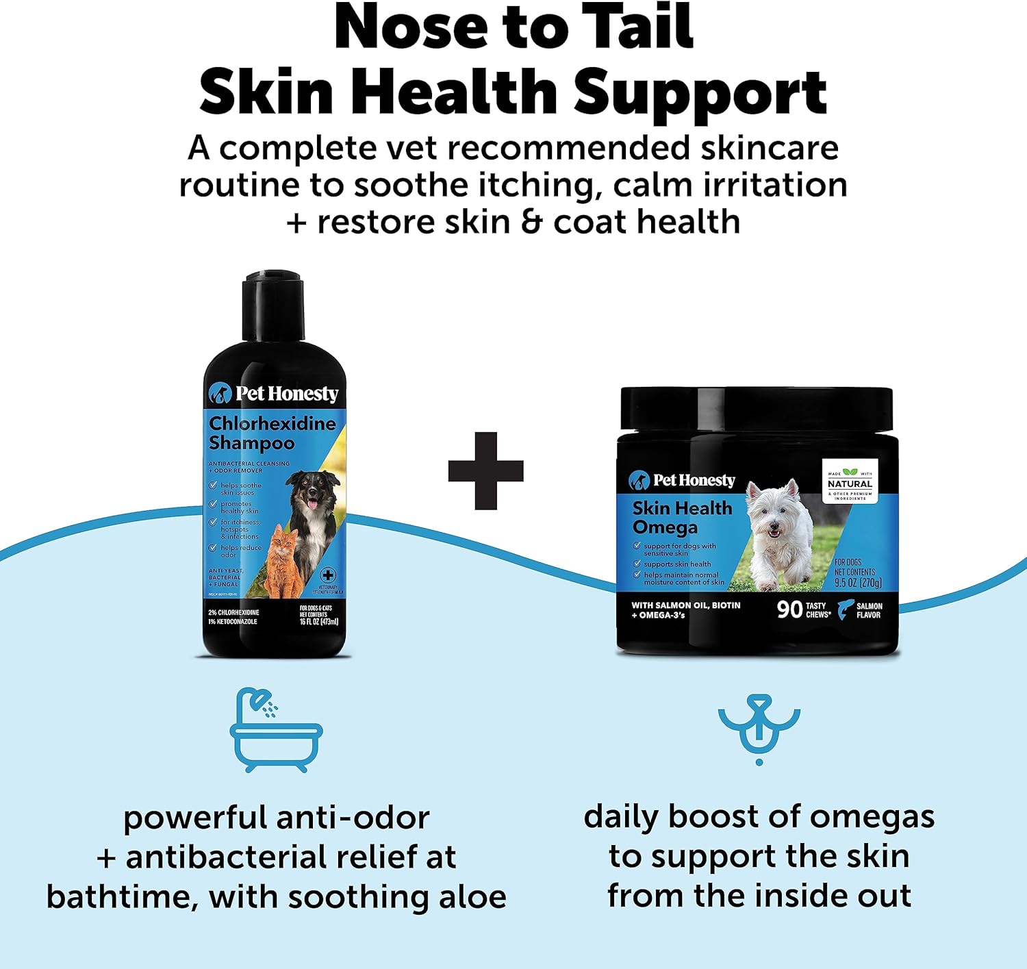 Shampoo antiprurito per cani e gatti con clorexidina Pet Honesty, per allergie, prurito, integratore per pelle e pelo del cane, aiuta la perdita di pelo, punti caldi, shampoo deodorante per cani, prodotti per la toelettatura dei cani, 16 once