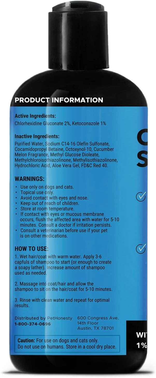 Shampoo antiprurito per cani e gatti con clorexidina Pet Honesty, per allergie, prurito, integratore per pelle e pelo del cane, aiuta la perdita di pelo, punti caldi, shampoo deodorante per cani, prodotti per la toelettatura dei cani, 16 once