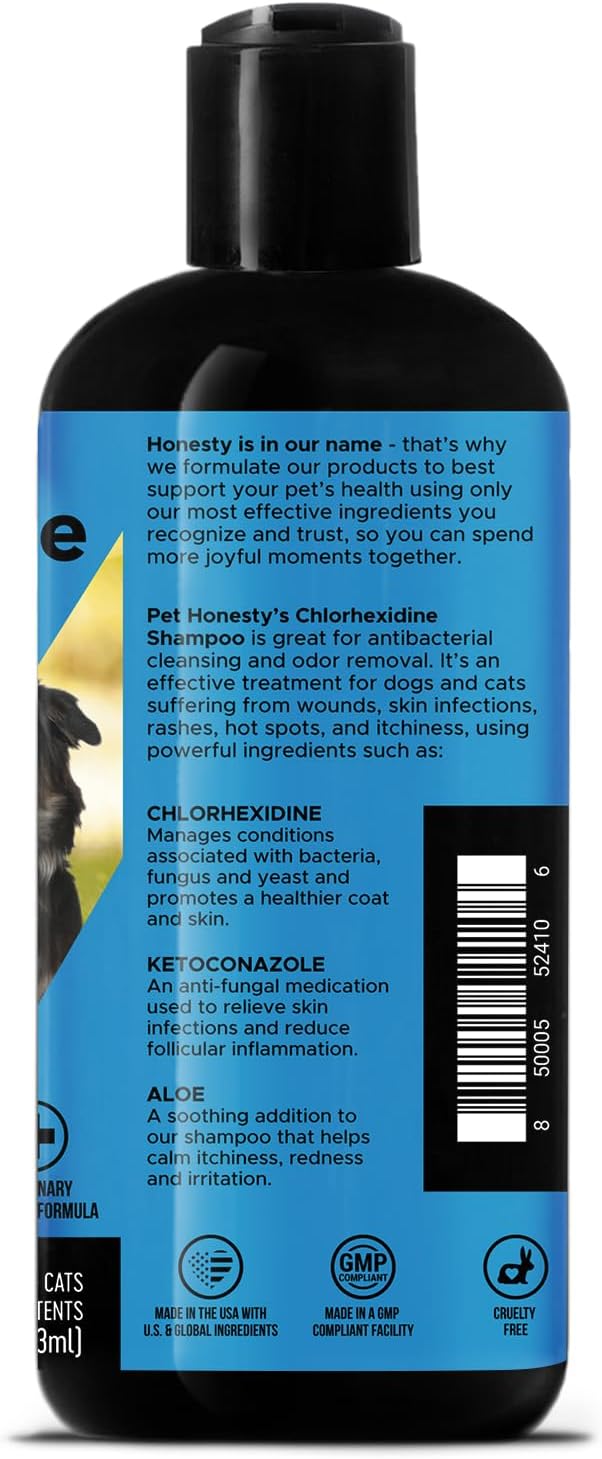 Shampoo antiprurito per cani e gatti con clorexidina Pet Honesty, per allergie, prurito, integratore per pelle e pelo del cane, aiuta la perdita di pelo, punti caldi, shampoo deodorante per cani, prodotti per la toelettatura dei cani, 16 once