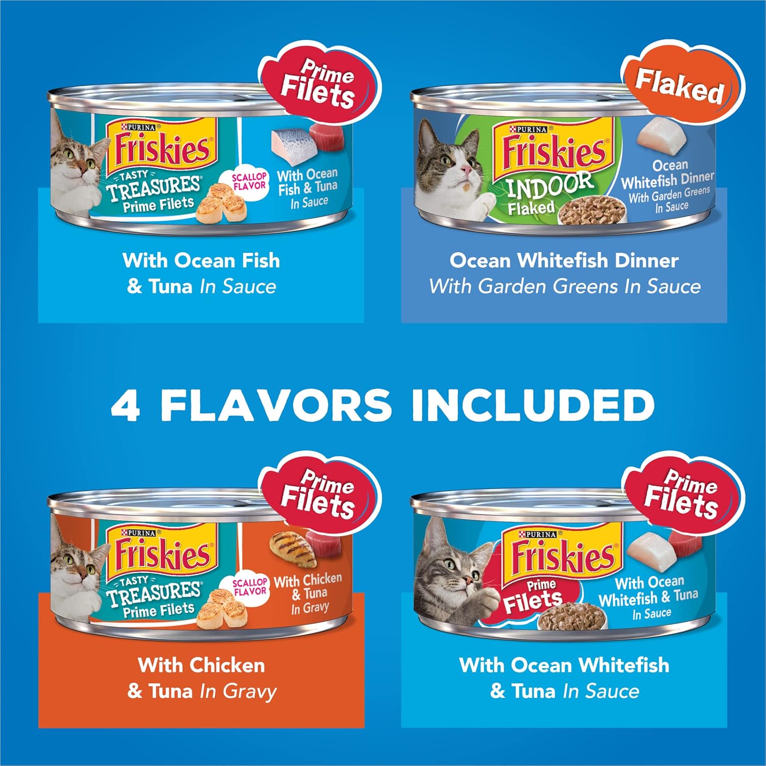 مجموعة متنوعة من طعام القطط الرطب من Purina Friskies، شرائح من Oceans of Delight Flaked Prime - 5.5 أونصة (عبوة من 40 قطعة)