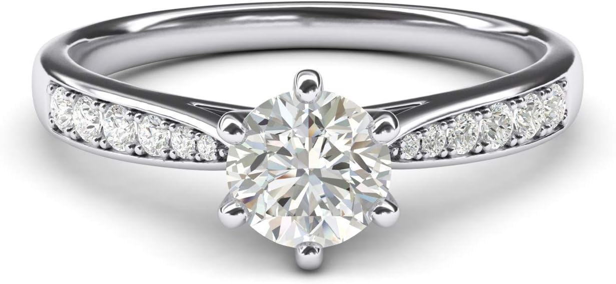 14k white gold 1.0 CT Classic 6-Prong Simulated Diamond Engagement Ring Graduated Side Stones Promise Bridal Ring · v2