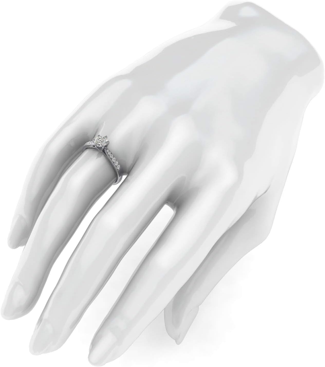 Anillo de compromiso clásico de 6 puntas en oro blanco de 14 quilates con diamantes simulados de 1 quilate, piedras laterales graduadas, anillo de compromiso de novia