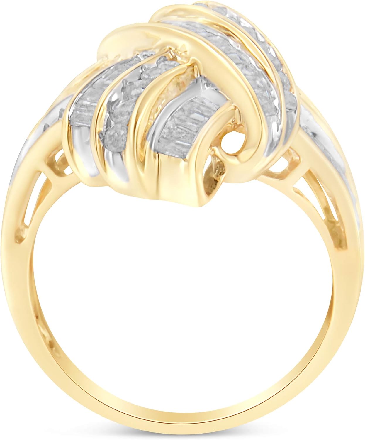 .925 Sterling Silver 1.0 Cttw Round  Baguette-Cut Diamond Bypass Knot Cocktail Fashion Ring (I-J Color, I2-I3 Clarity) - Choice of Metal Color · v4