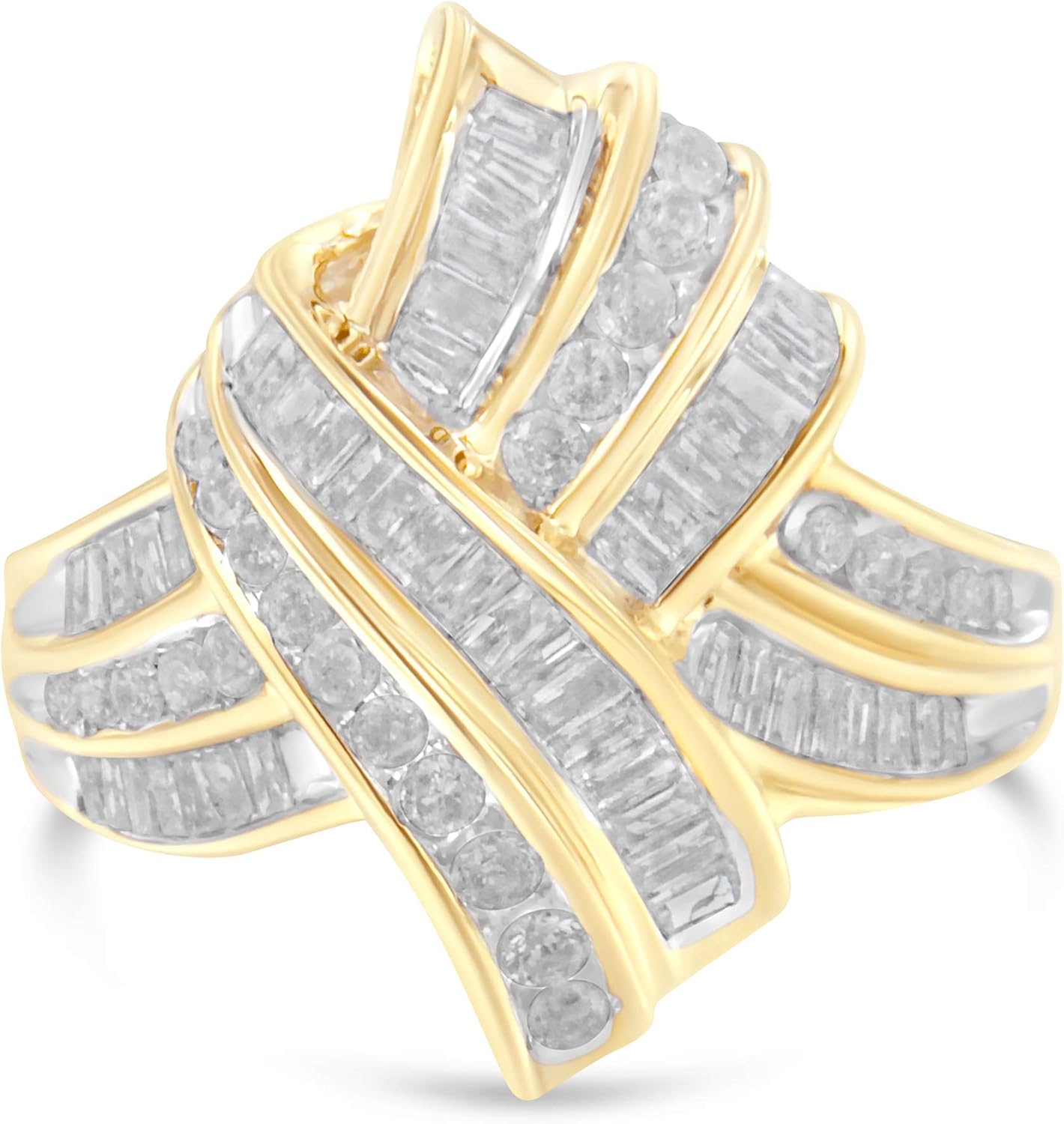 .925 Sterling Silver 1.0 Cttw Round  Baguette-Cut Diamond Bypass Knot Cocktail Fashion Ring (I-J Color, I2-I3 Clarity) - Choice of Metal Color · v4