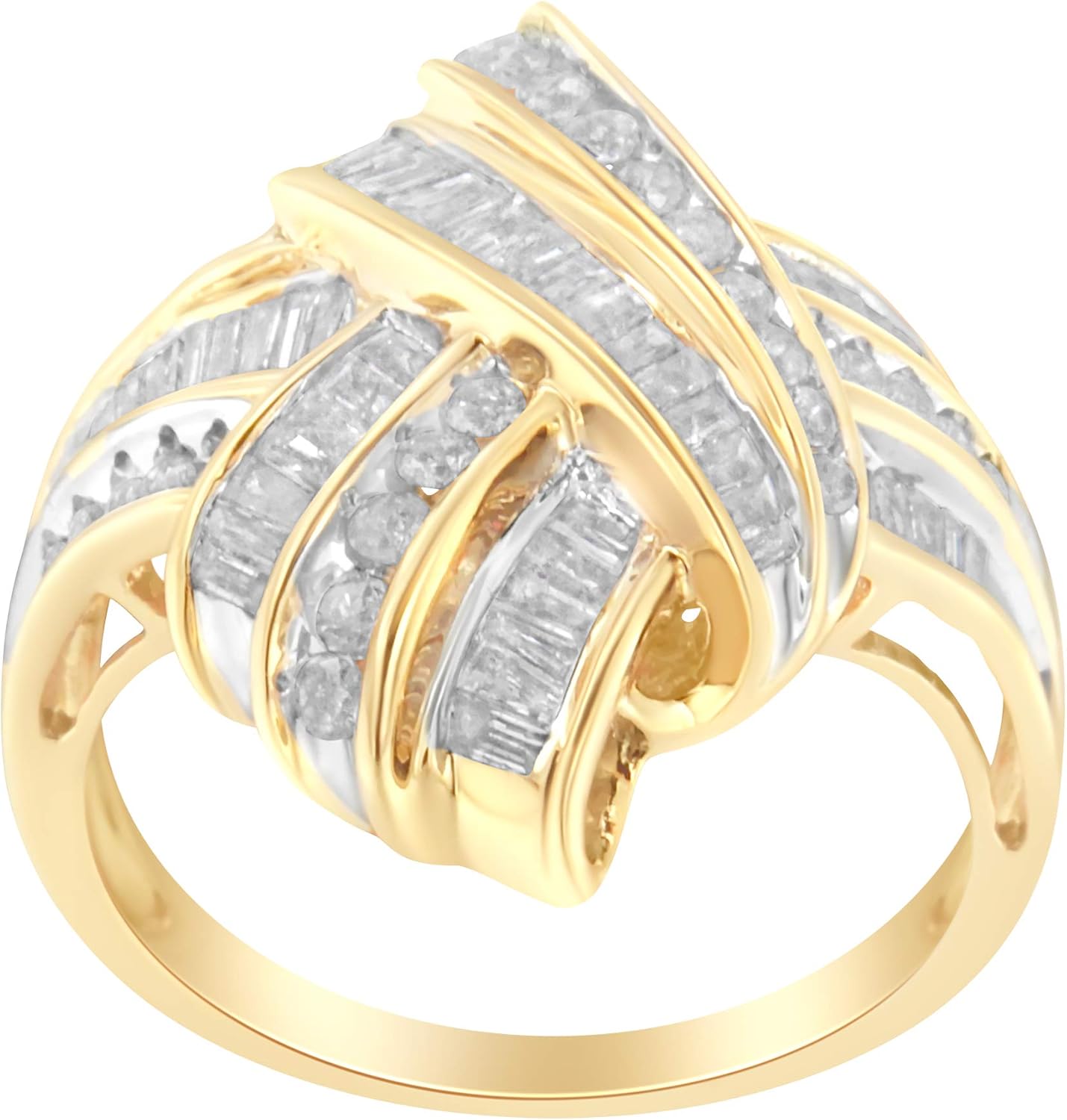 .925 Sterling Silver 1.0 Cttw Round  Baguette-Cut Diamond Bypass Knot Cocktail Fashion Ring (I-J Color, I2-I3 Clarity) - Choice of Metal Color · v4