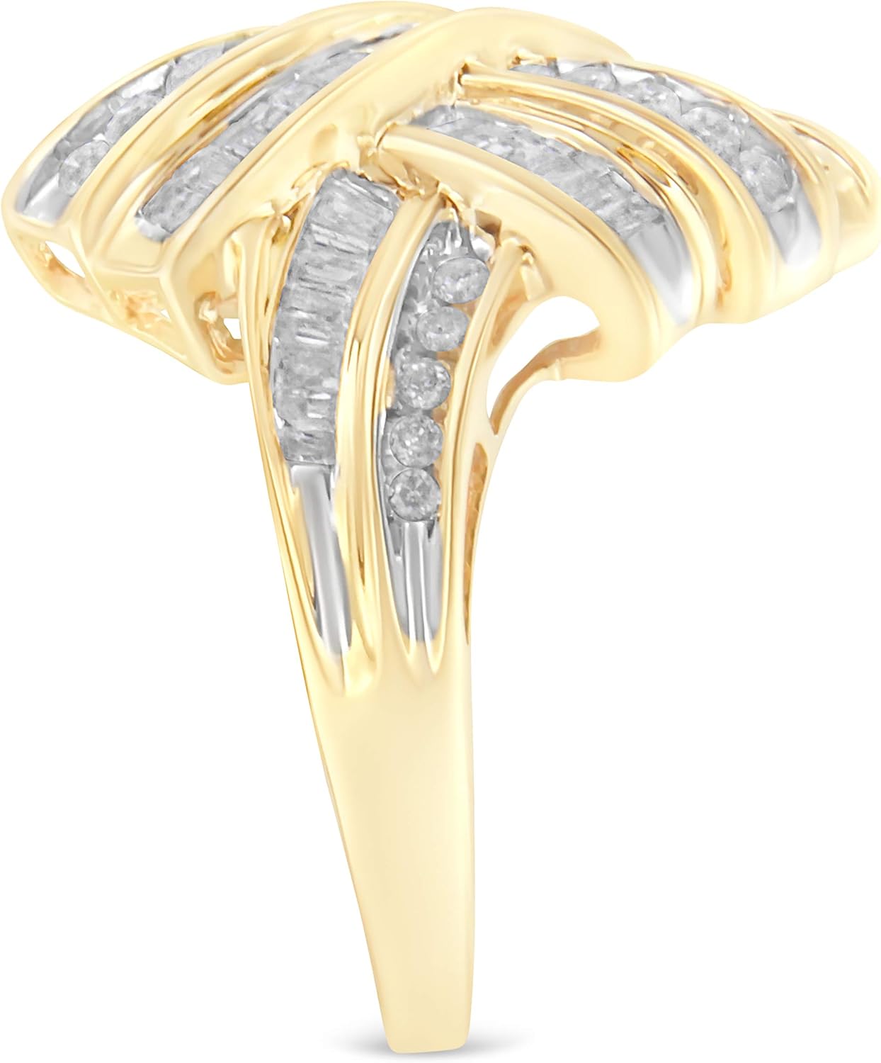 .925 Sterling Silver 1.0 Cttw Round  Baguette-Cut Diamond Bypass Knot Cocktail Fashion Ring (I-J Color, I2-I3 Clarity) - Choice of Metal Color · v4