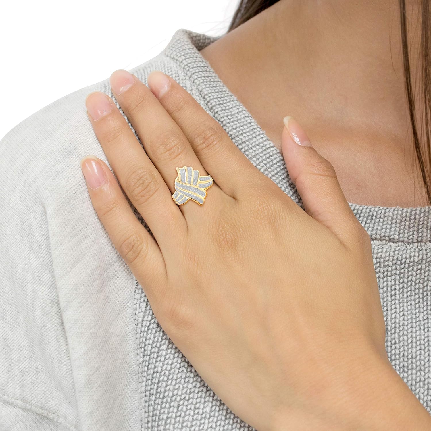 .925 Sterling Silver 1.0 Cttw Round  Baguette-Cut Diamond Bypass Knot Cocktail Fashion Ring (I-J Color, I2-I3 Clarity) - Choice of Metal Color · v4