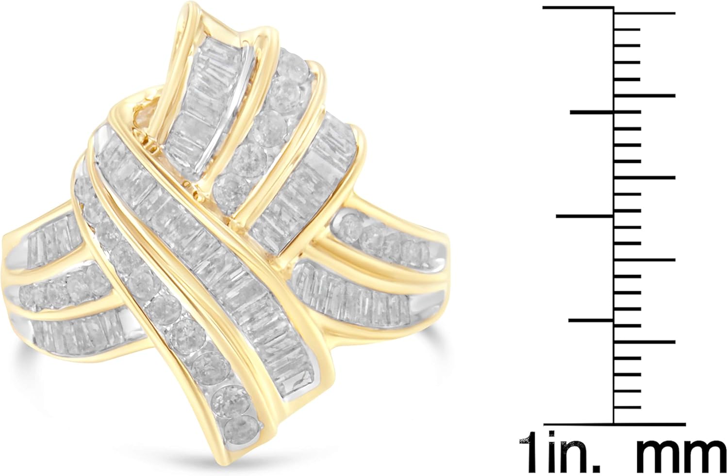 .925 Sterling Silver 1.0 Cttw Round  Baguette-Cut Diamond Bypass Knot Cocktail Fashion Ring (I-J Color, I2-I3 Clarity) - Choice of Metal Color · v4