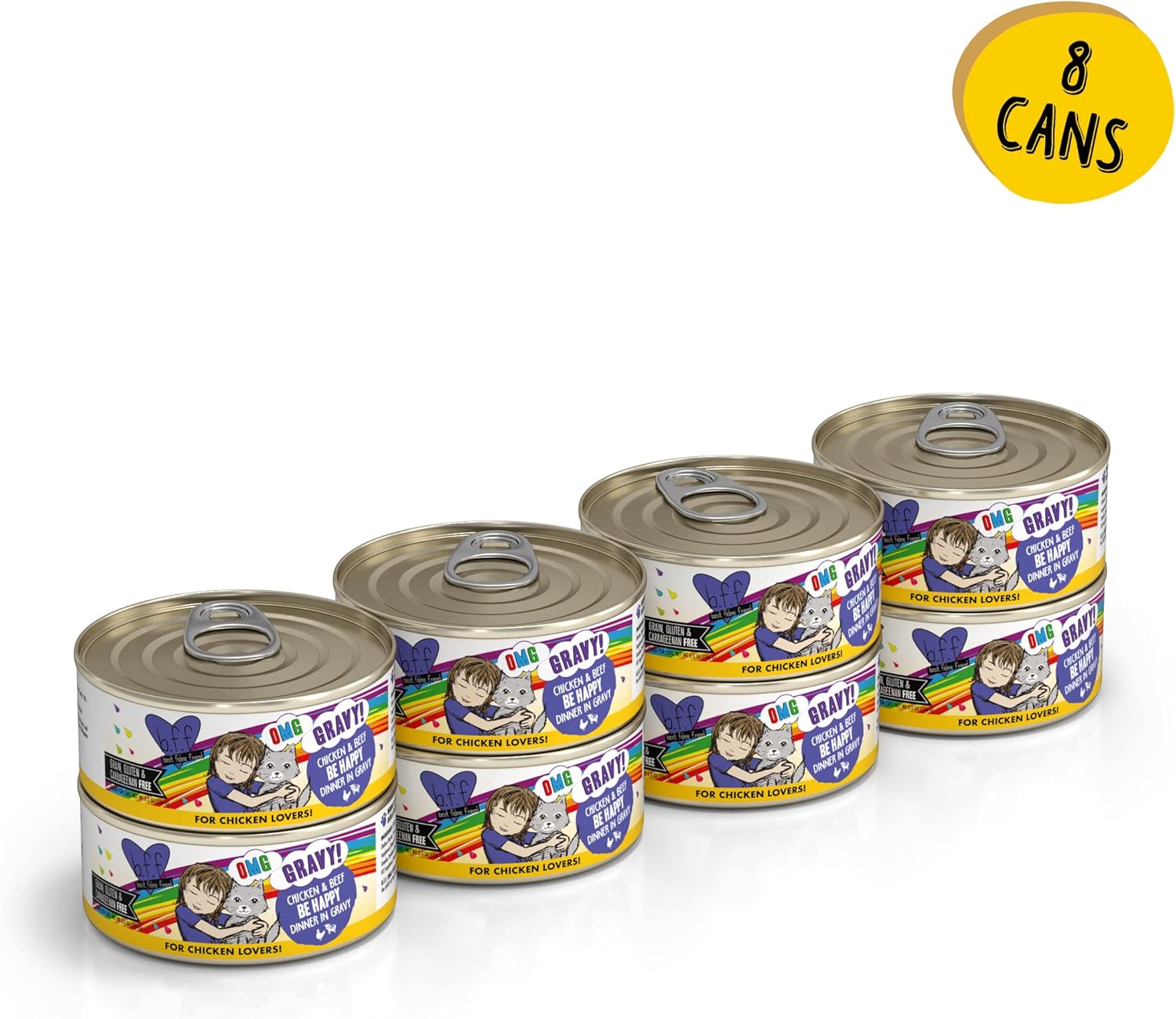 Weruva B.F.F. OMG - Best Feline Friend Oh My Gravy!, Chicken  Beef Be Happy with Chicken amp; Beef in Gravy, 5.5oz Can (Pack of 8) · v6