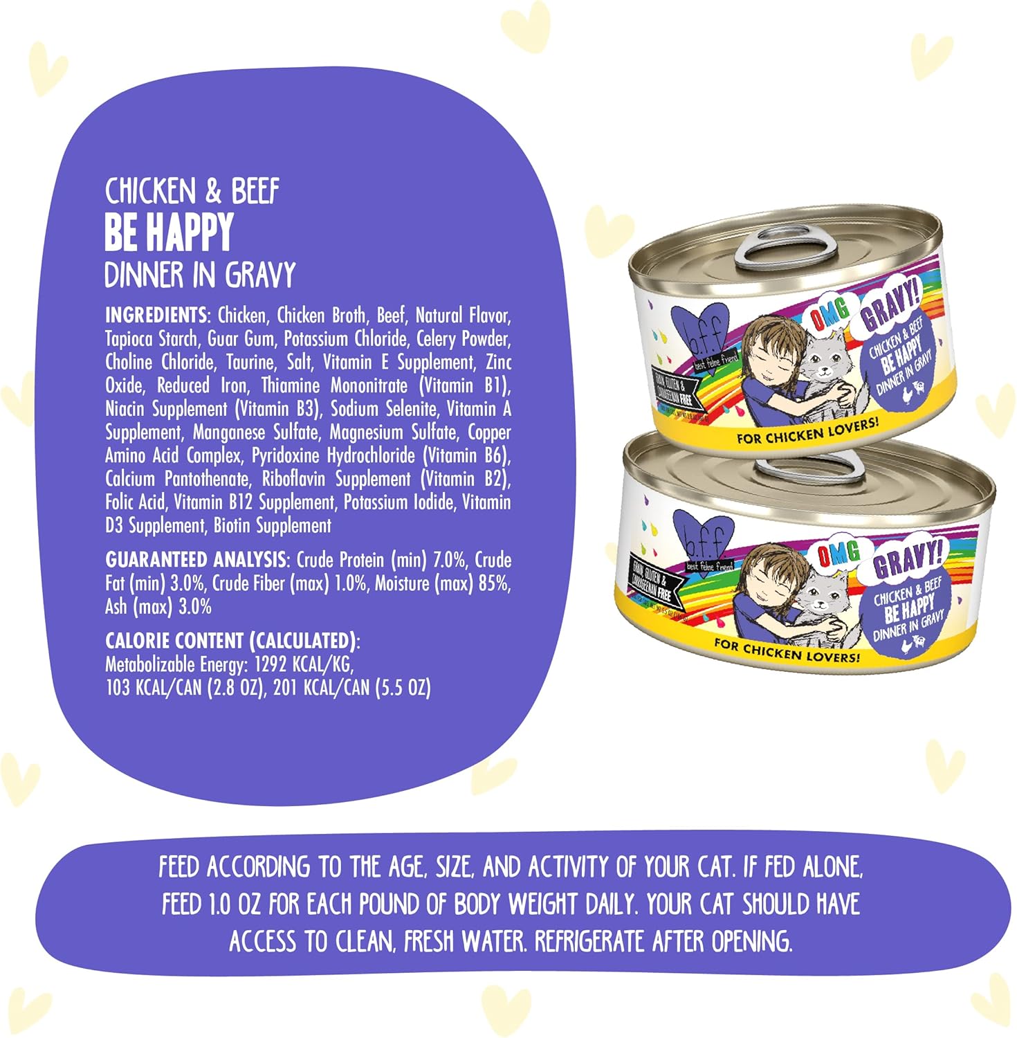 Weruva B.F.F. OMG - Best Feline Friend Oh My Gravy!, Chicken  Beef Be Happy with Chicken amp; Beef in Gravy, 5.5oz Can (Pack of 8) · v6