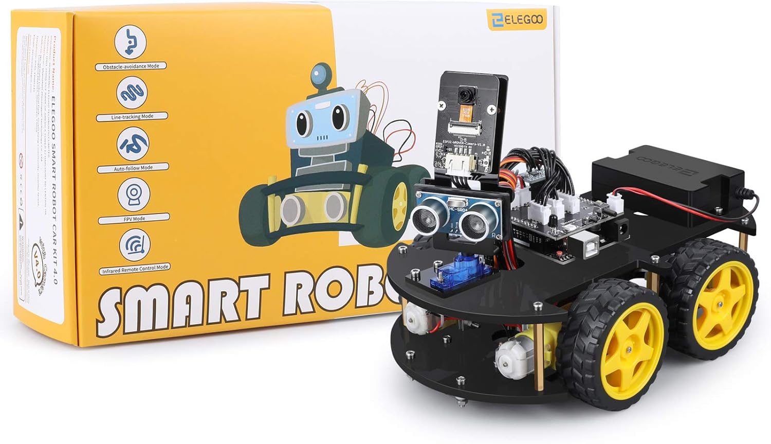 ELEGOO UNO R3 Smart Robot Car Kit V4 for Arduino Robotics for Kids Ages 8-12 12-16 STEM Science Kits Coding Gifts for 8 9 10 11 12 13 14 15 16 Year Old Boys Girls Teens Cool Engineering Building Toys · v2