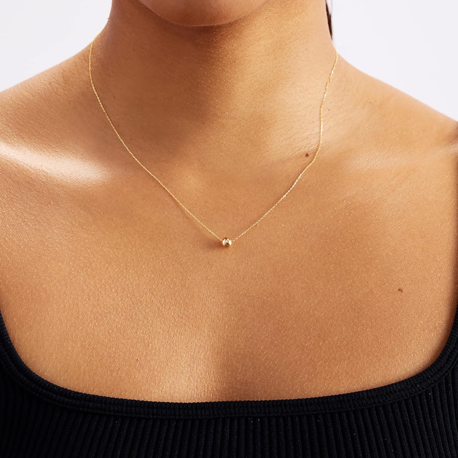 สร้อยคอลูกปัดทองคำแท้ 14k | สร้อยคอลูกปัดทองคำเหลือง 14k ขนาดเล็กพร้อมจี้สำหรับผู้หญิง | สร้อยคอลูกปัด | เครื่องประดับทรงกลมละเอียดอ่อน | ของขวัญสำหรับคริสต์มาส 18