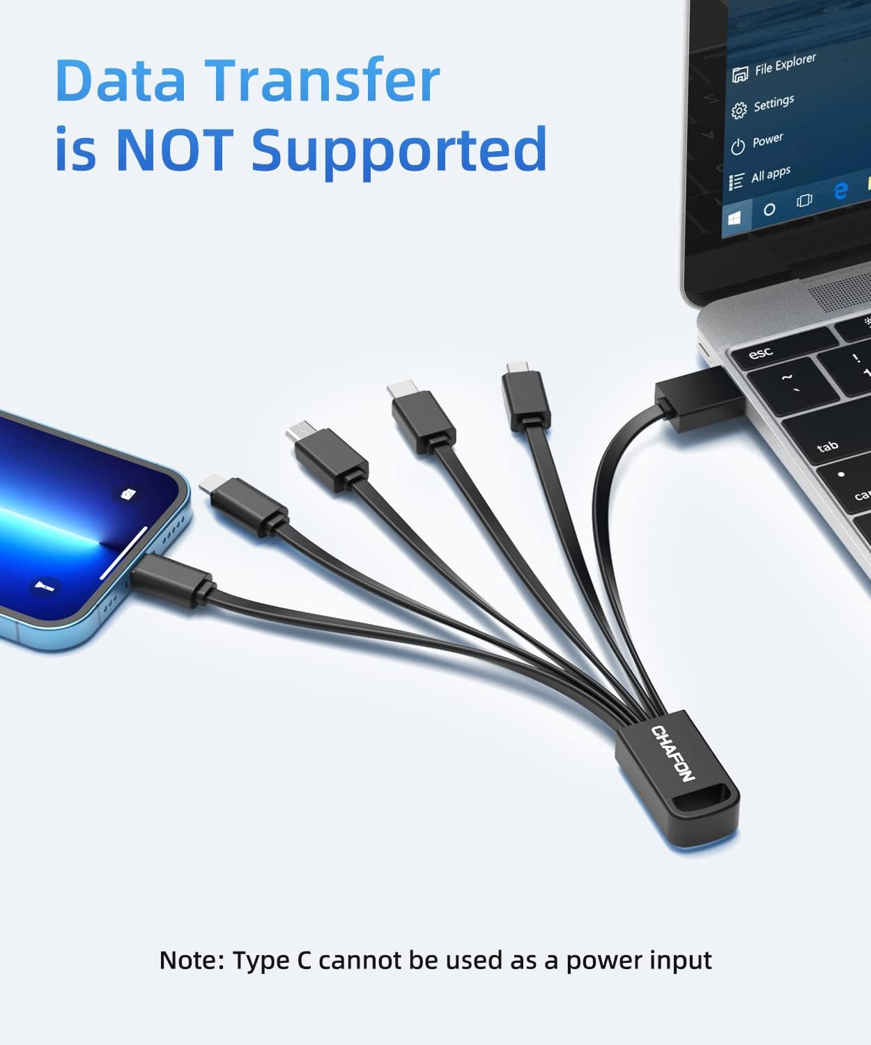 Multi Charging Cable Short, 2Pack 6 in 1 Multiple USB Fast Charger Cord Adapter Type C Micro USB Port Connectors Compatible with Cell Phones/Tablets/Portable Charger (Black)