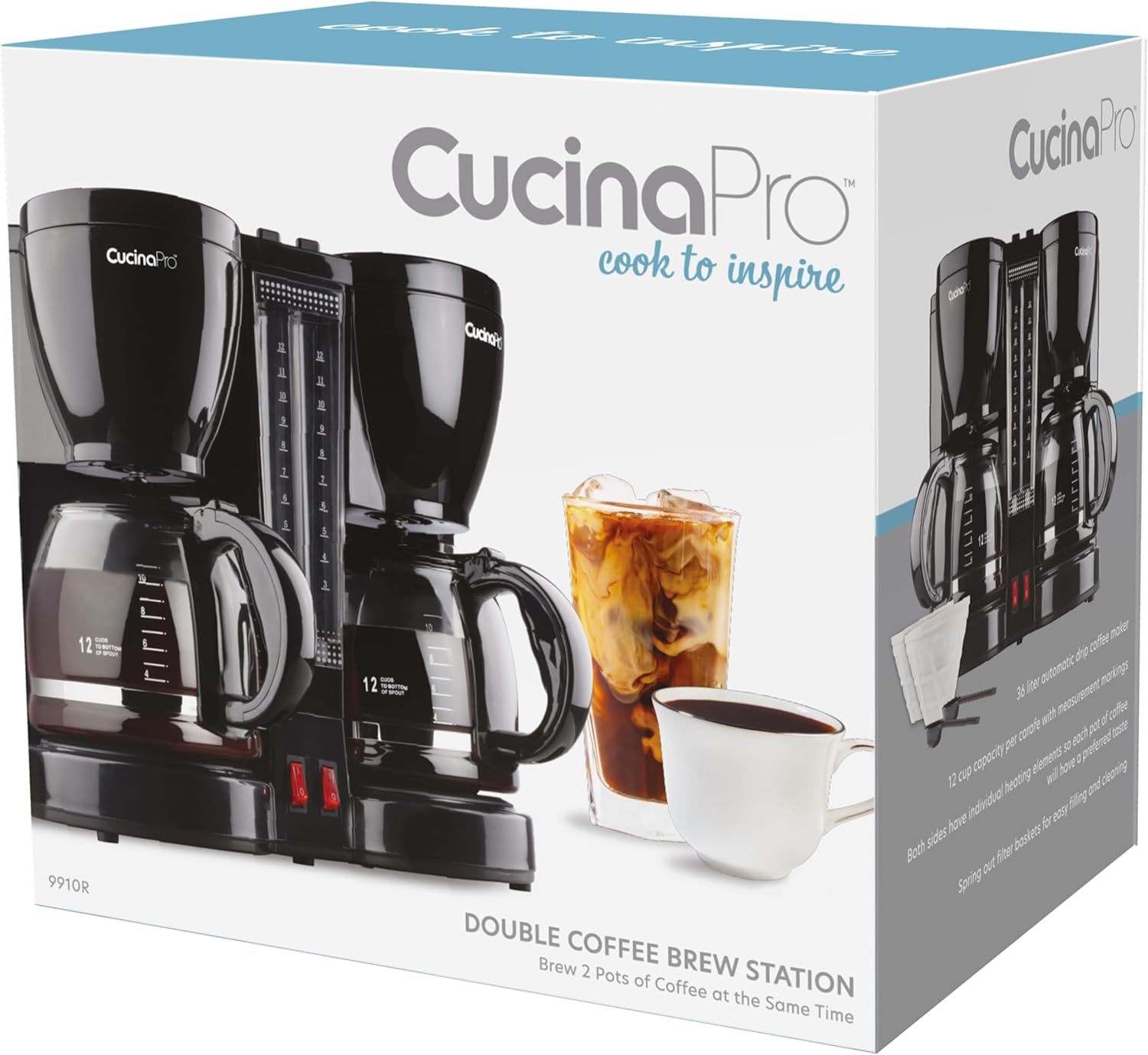 Double Coffee Brewer Station - Dual Drip Coffee Maker Brews two 12-cup Pots, Make Regular or Decaf at Once or Different Flavors, w/ Individual Heating Elements, 2 Glass Carafes, Filters  Scoopers · v2