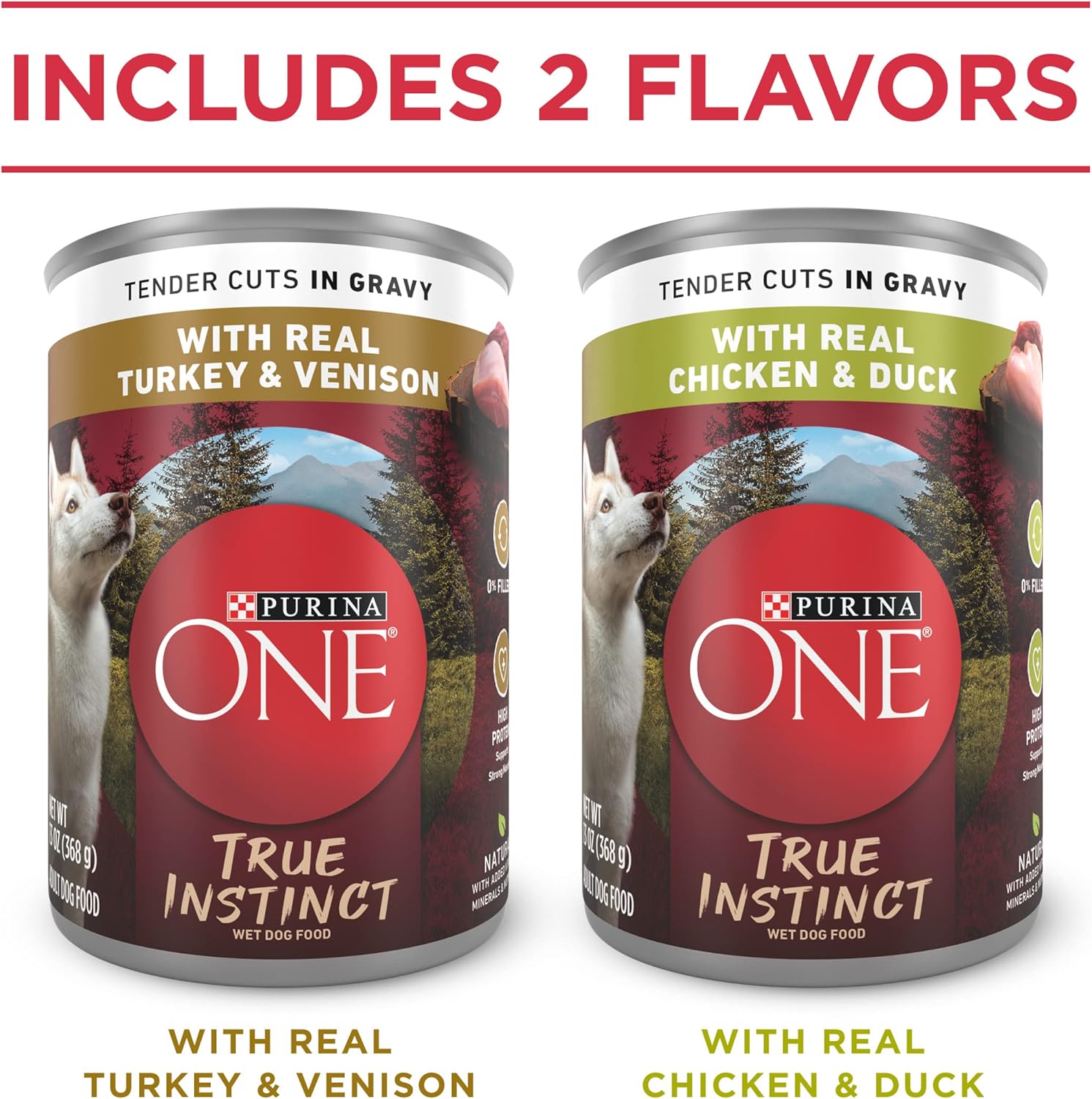 Purina ONE True Instinct Tender Cuts in Sauce avec de la vraie dinde et du vrai gibier, ainsi que de la nourriture humide pour chiens riche en protéines au poulet et au canard - (lot de 12) boîtes de 13 oz