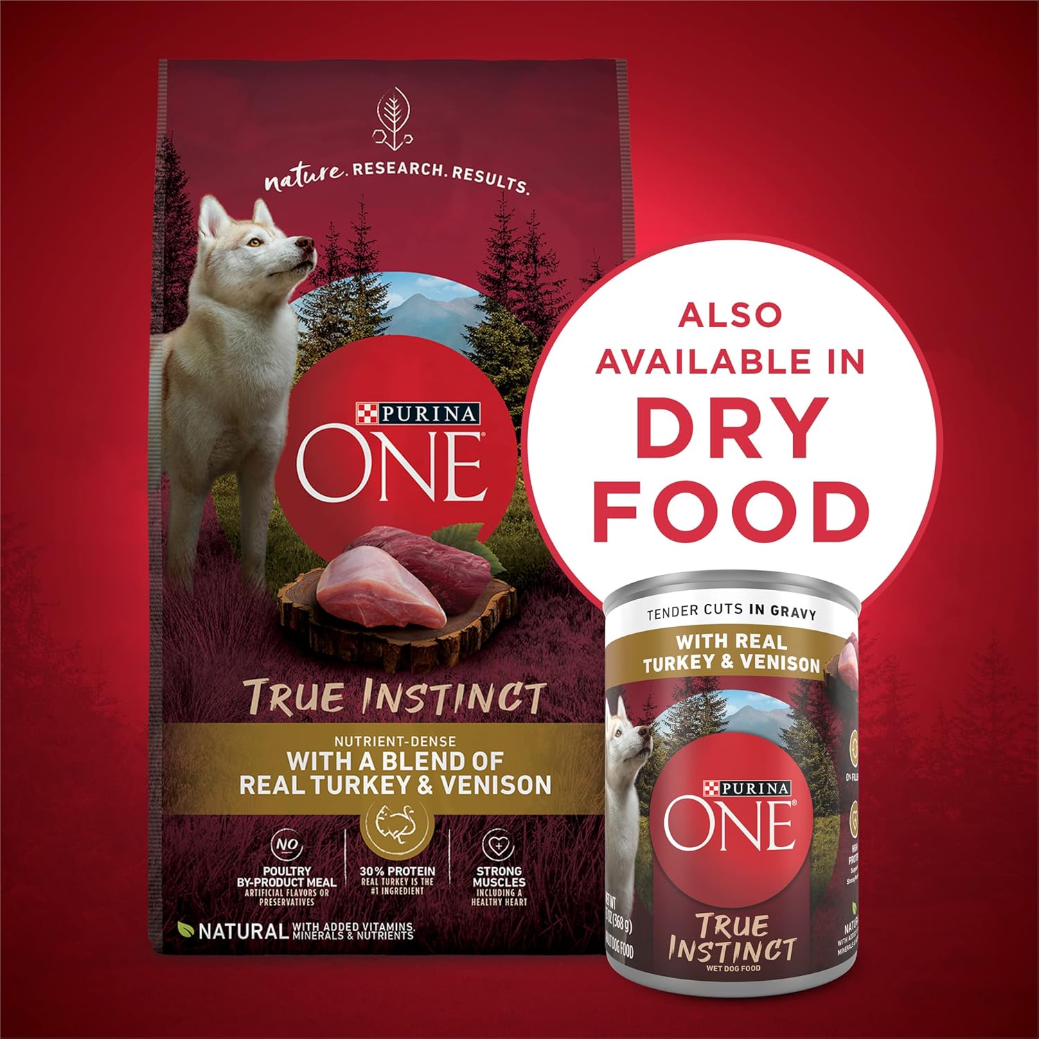 Purina ONE True Instinct Tender Cuts in Sauce avec de la vraie dinde et du vrai gibier, ainsi que de la nourriture humide pour chiens riche en protéines au poulet et au canard - (lot de 12) boîtes de 13 oz