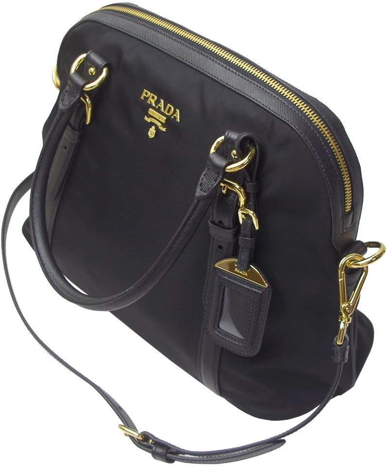 Prada Womens Tessuto Nylon Saffiano Leather Black Handbag 1BB013 · v3
