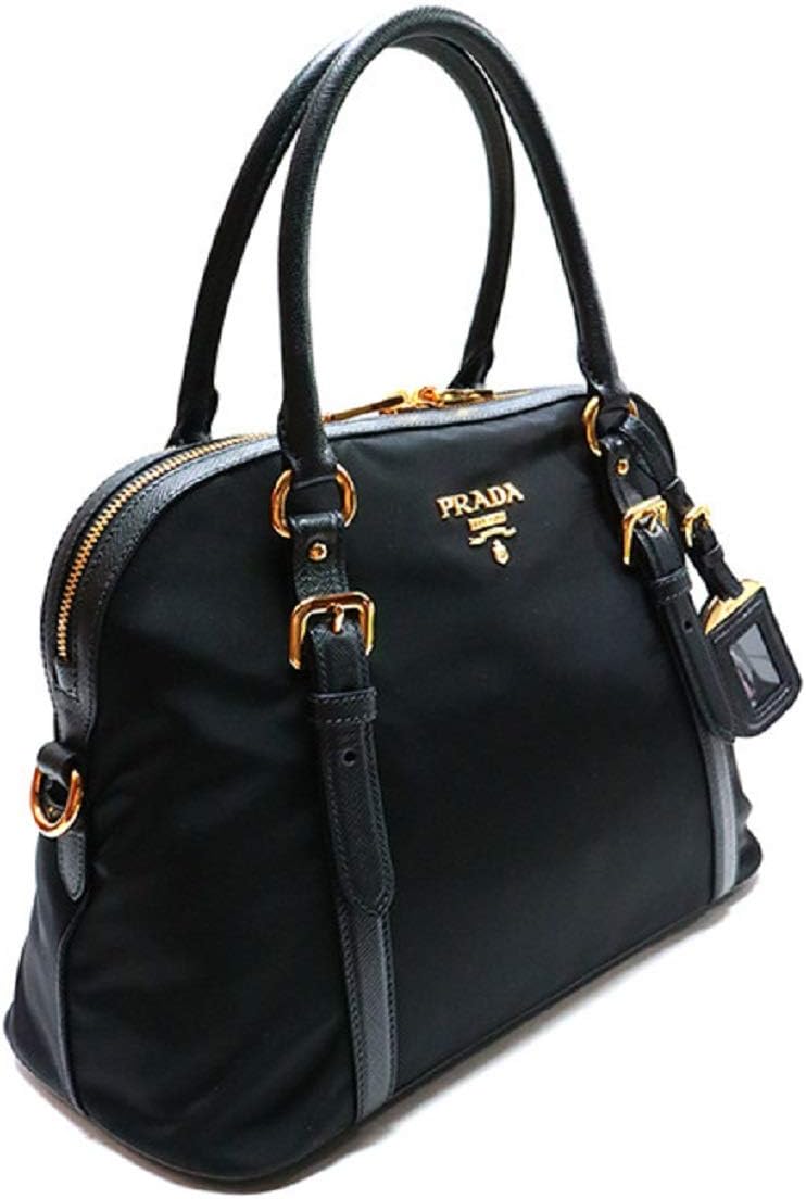 Prada Womens Tessuto Nylon Saffiano Leather Black Handbag 1BB013 · v3