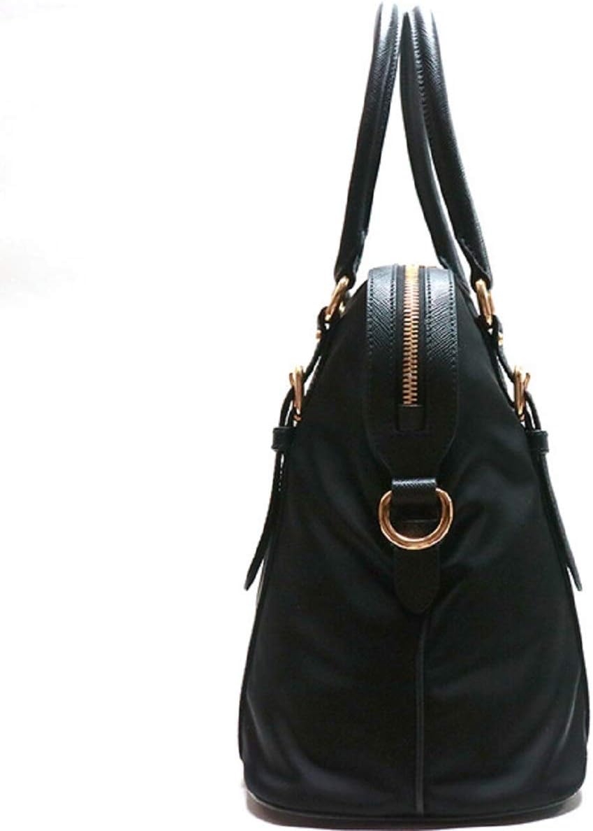 Prada Womens Tessuto Nylon Saffiano Leather Black Handbag 1BB013 · v3