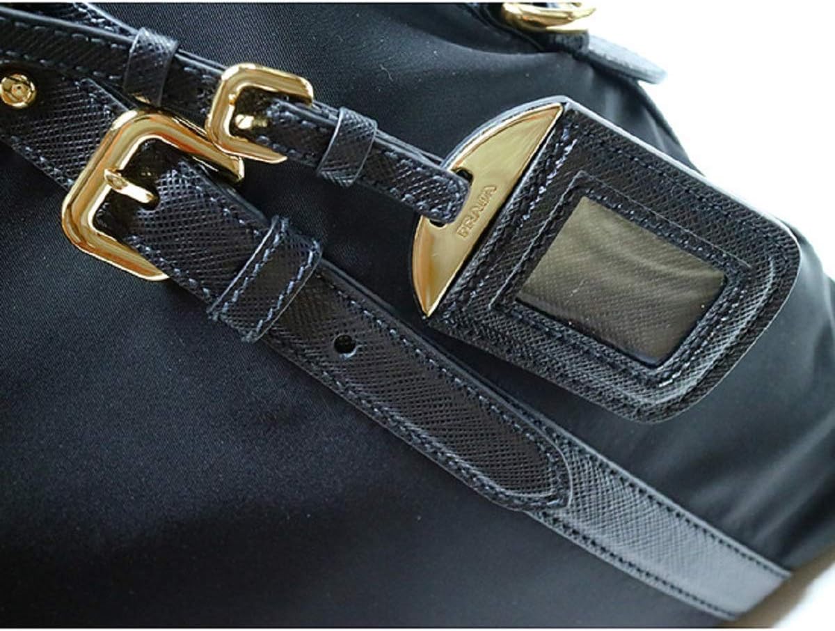 Prada Womens Tessuto Nylon Saffiano Leather Black Handbag 1BB013 · v3