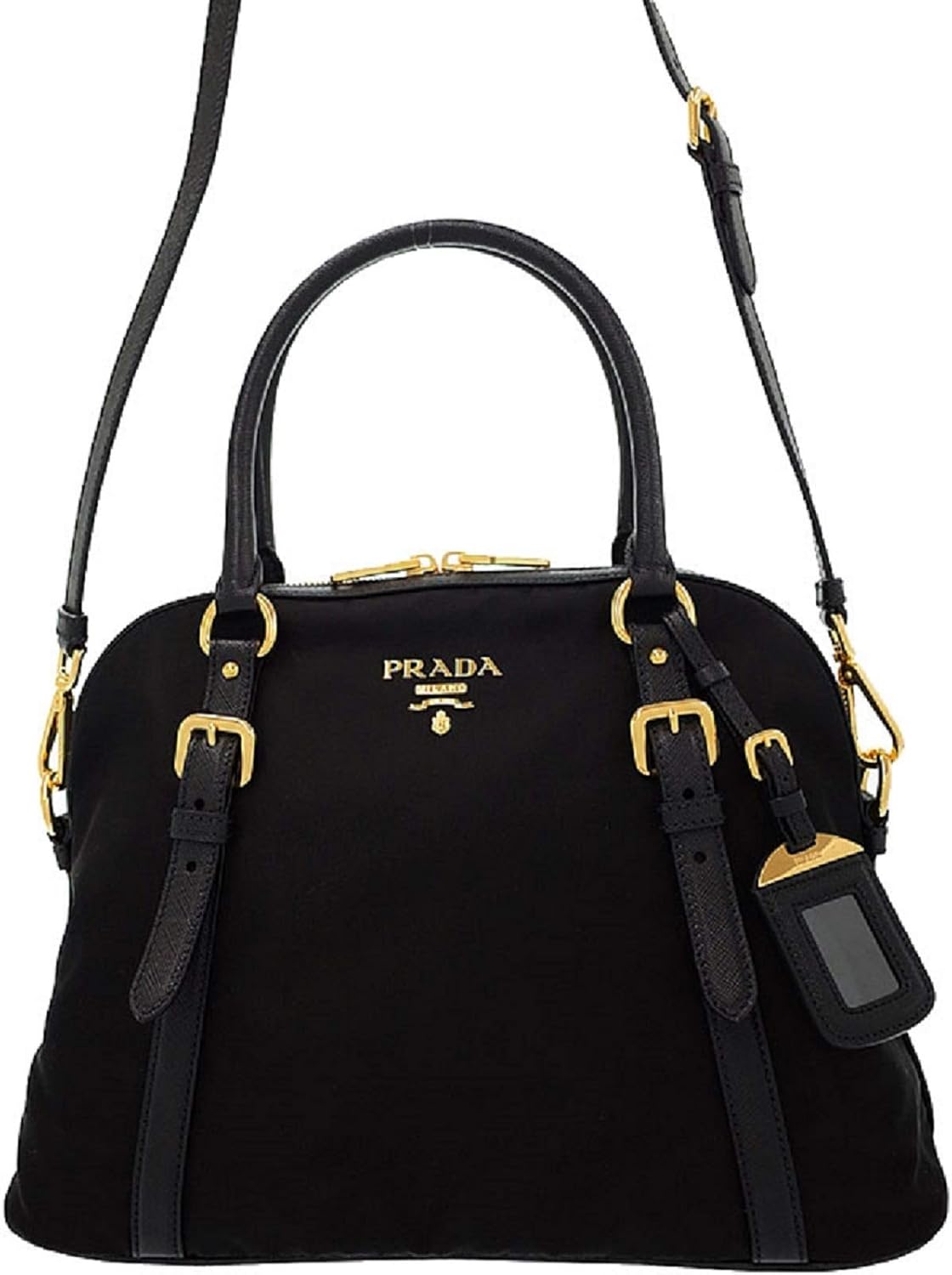 Prada Womens Tessuto Nylon Saffiano Leather Black Handbag 1BB013 · v3