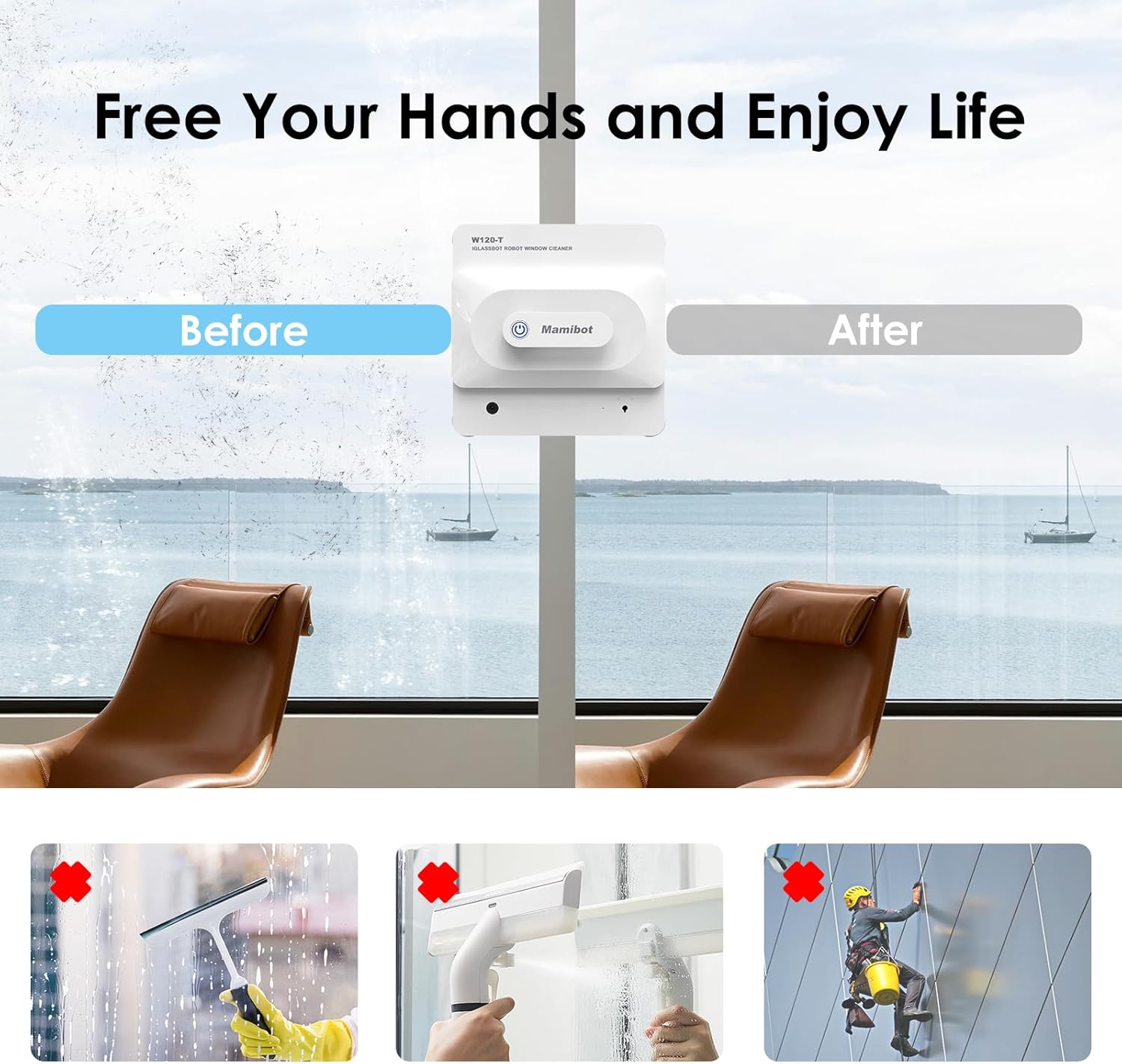 Mamibot W120-T Electric Window Cleaning Robot, Automatic Window Cleaning Tool with Intelligent Path Planning,Anti-FallingEdge Detection Technology for Interior/Exterior Highrise Windows · v2
