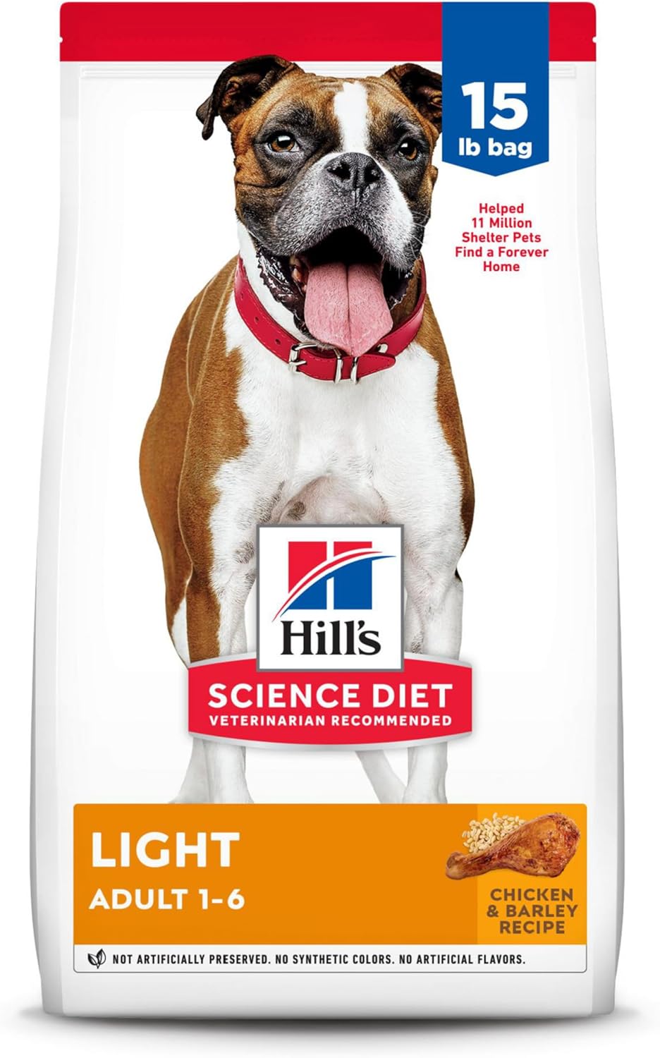 Hills Science Diet Light, adultos de 1 a 6 años, apoyo para controlar el peso, alimento seco para perros, pollo y cebada, bolsa de 15 libras