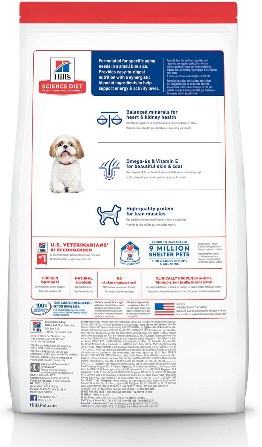 Hills Science Diet Adult 7 , Senior Adult 7  Premium Nutrition, Small Kibble, Dry Dog Food, Chicken, Brown Rice,  Barley, 15 lb Bag