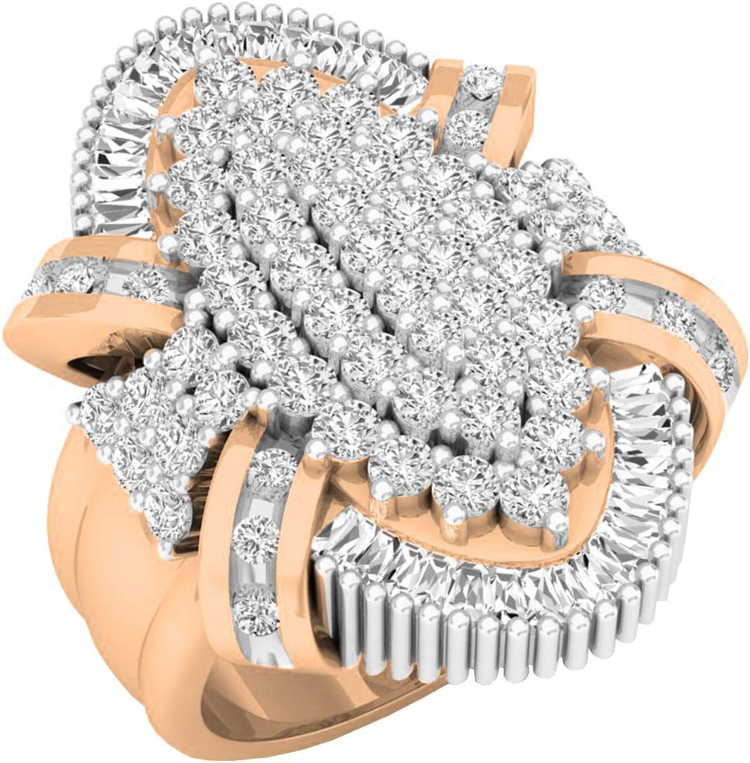 Dazzlingrock Collection 1.85 Cttw 14K Solid Gold Round  Baguette White Diamond Womens Cluster Right Hand Ring · v4