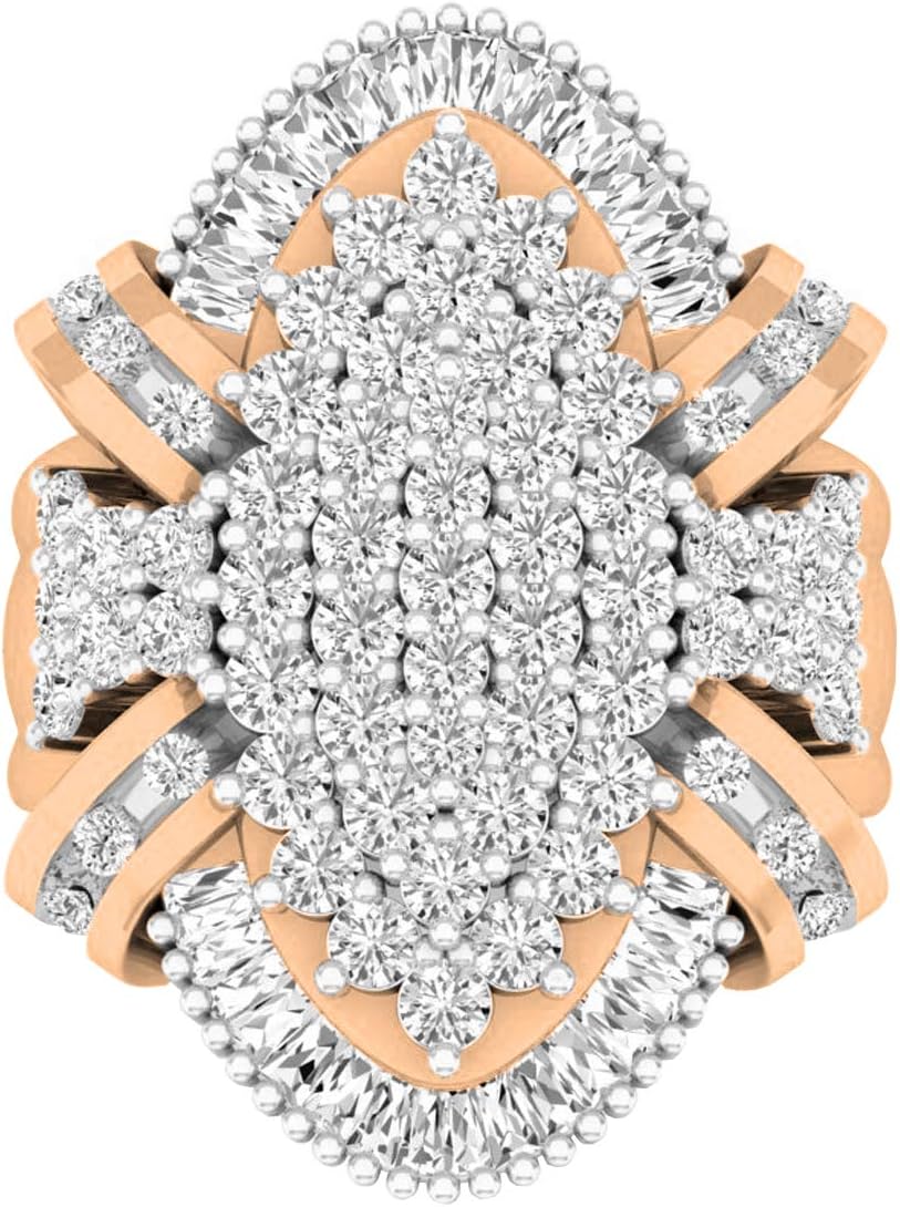 Dazzlingrock Collection 1.85 Cttw 14K Solid Gold Round  Baguette White Diamond Womens Cluster Right Hand Ring · v4