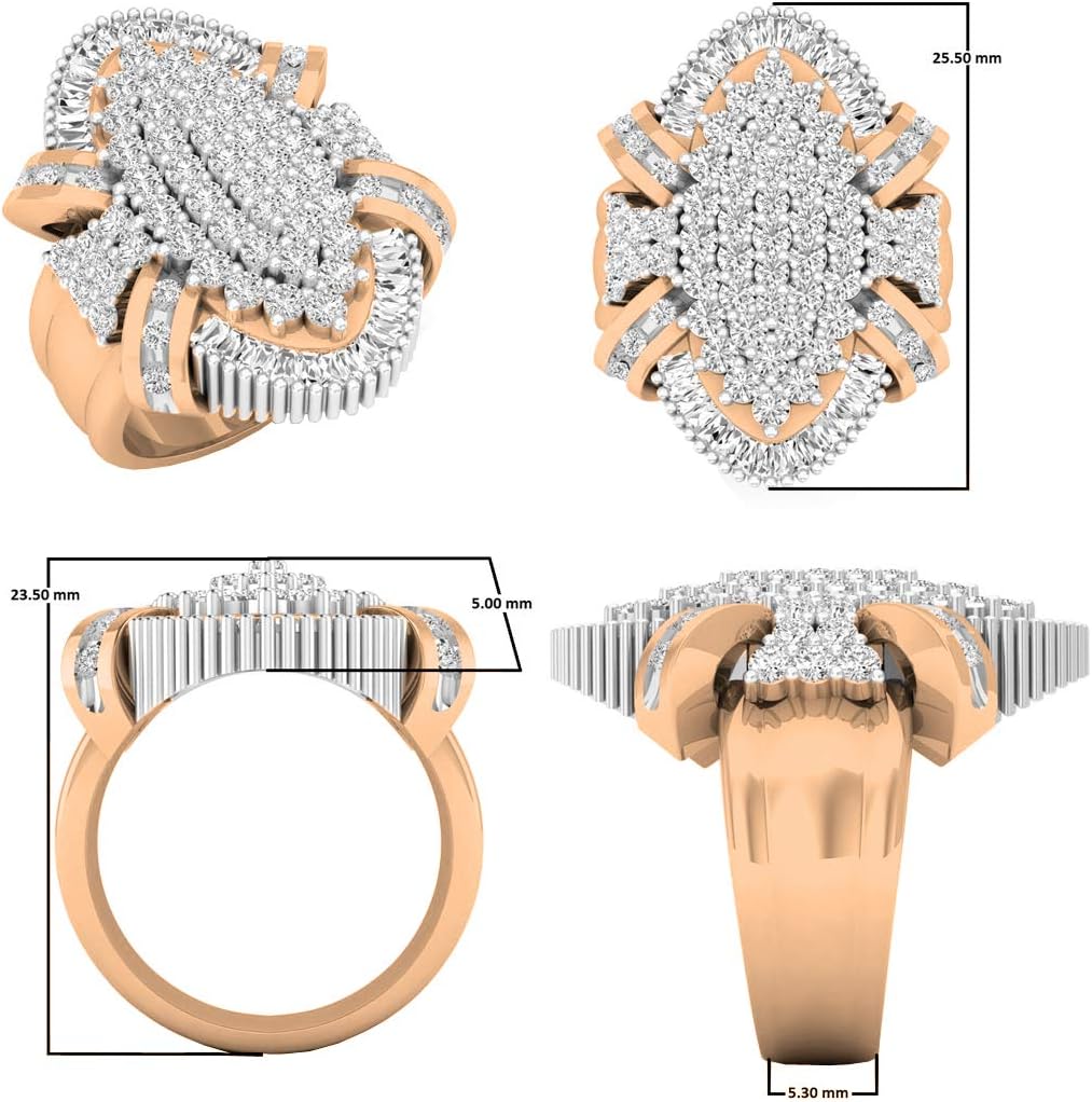 Dazzlingrock Collection 1.85 Cttw 14K Solid Gold Round  Baguette White Diamond Womens Cluster Right Hand Ring · v4
