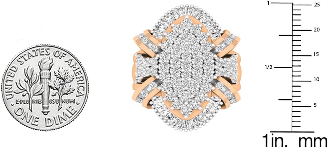 Dazzlingrock Collection 1.85 Cttw 14K Solid Gold Round  Baguette White Diamond Womens Cluster Right Hand Ring · v4