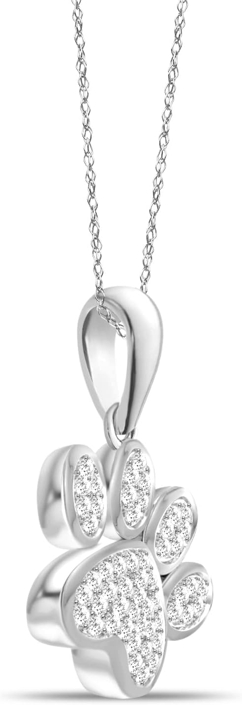 Diamond2Deal 10K Solid Gold Diamond Dog Paw Print Pendant Rope Chain Necklace 18inch (1/8Ct/ I2,H-I) · v7