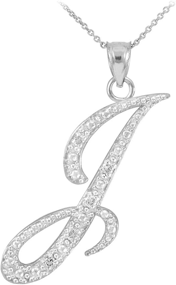 14K White Gold Diamond Accented Dangling Cursive Initial A-Z Charm 4/5 Pendant Necklace - Choice of Letter  Chain Length