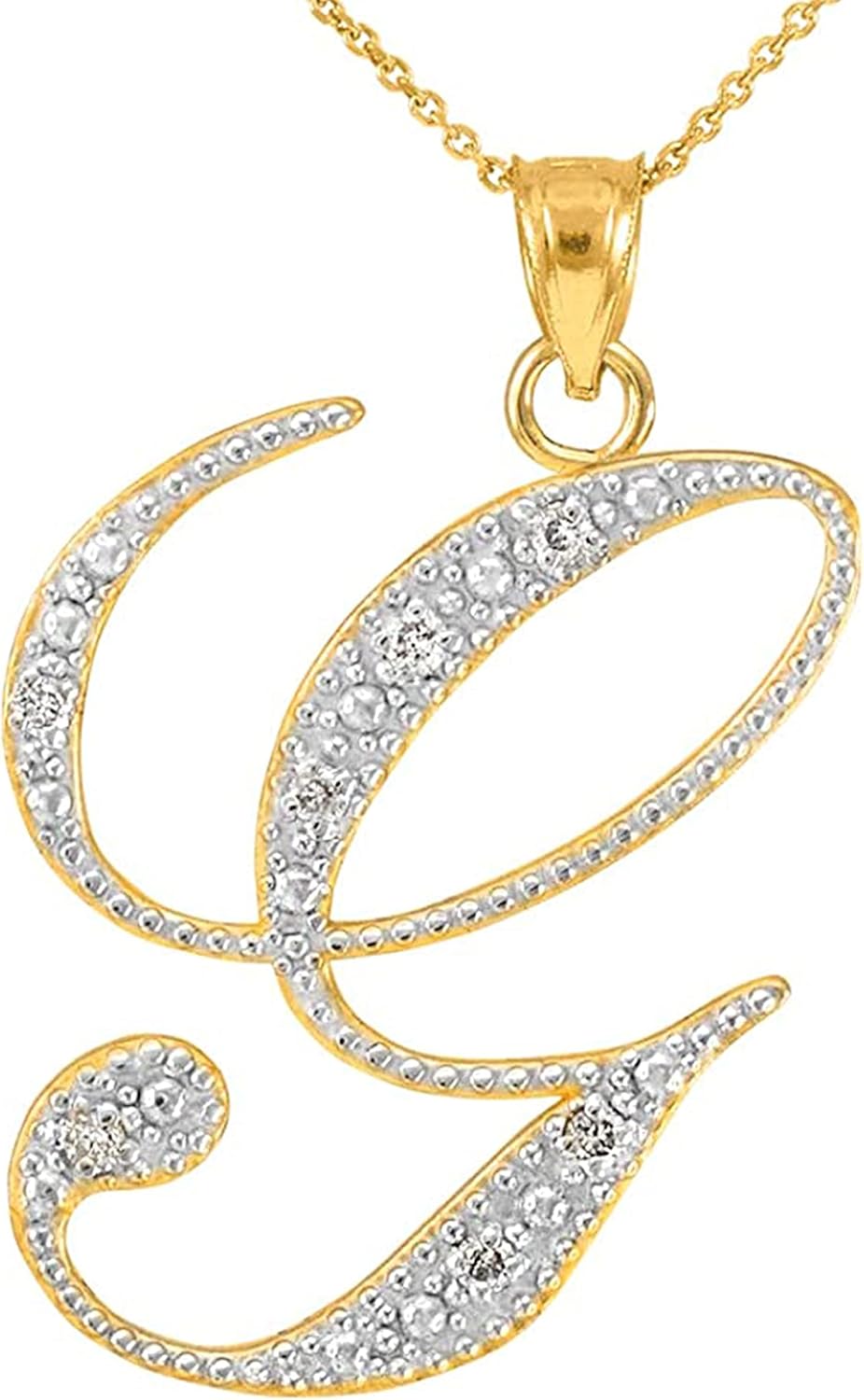 14K Yellow Gold Diamond Accented Dangling Cursive Initial A-Z Charm 4/5 Pendant Necklace (J-K Color, I1-I2 Clarity) - Choice of Letter  Chain Length · v2