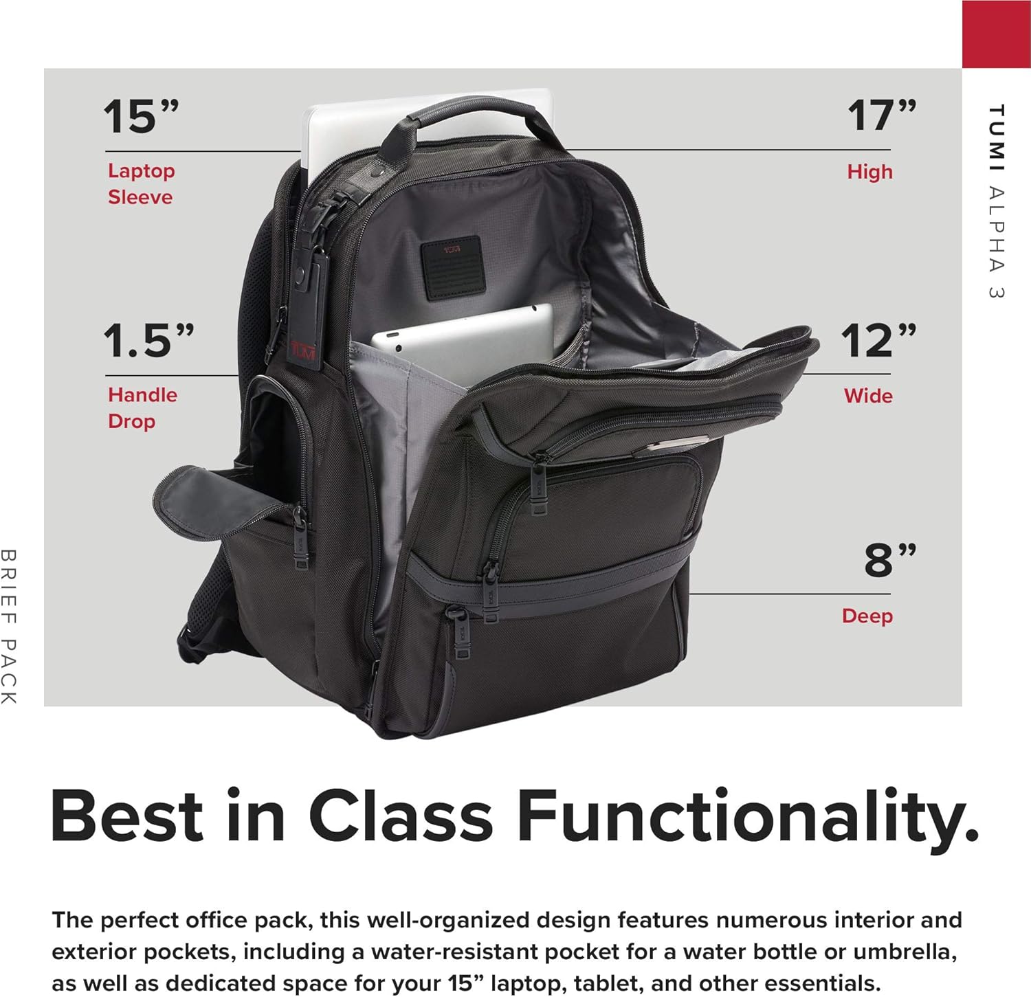 TUMI - Alpha Brief Pack - 15 Laptop Backpack with Padded Adjustable Straps - Laptop Bag - Stores Laptop, Tablet, Toiletries - Black · v2