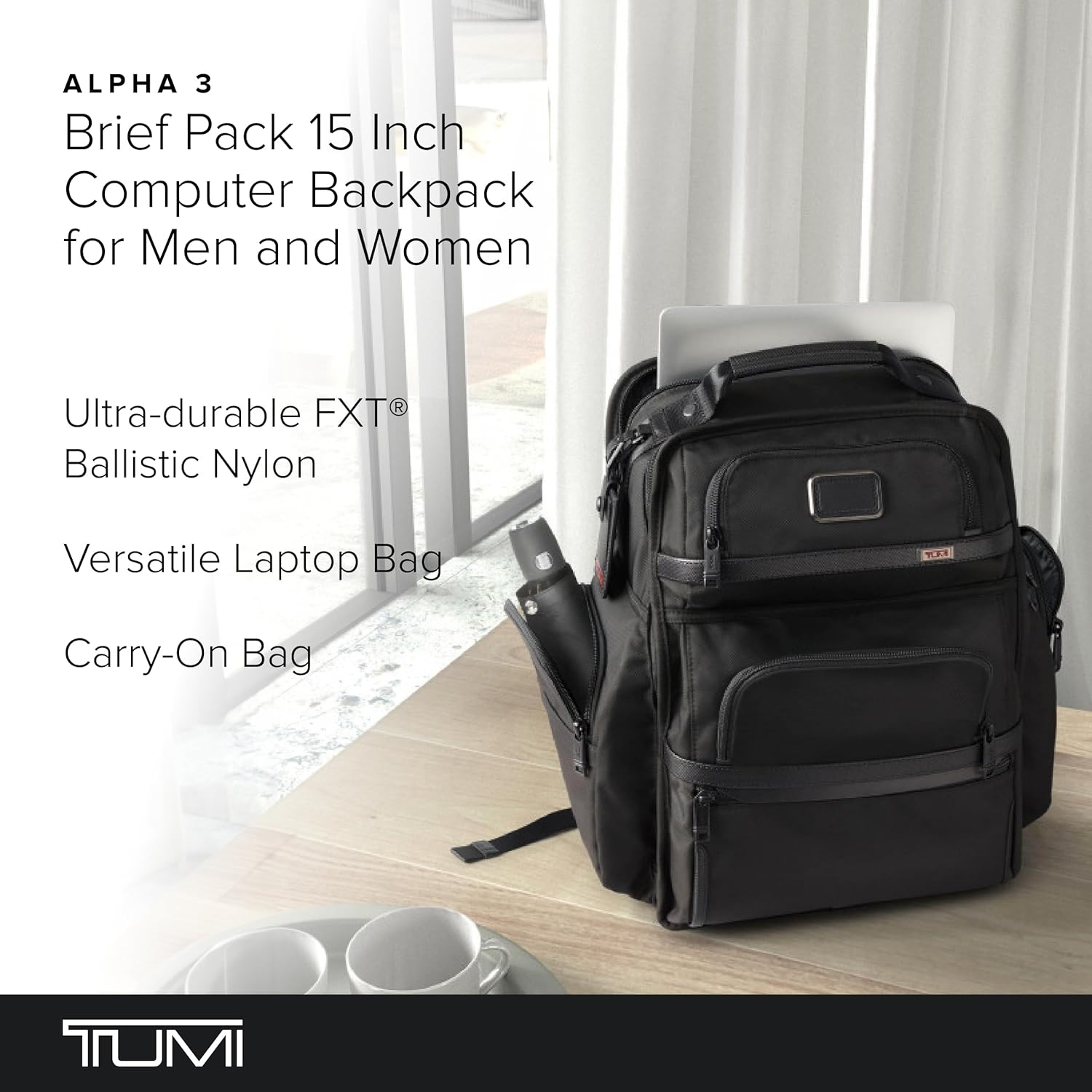 TUMI - Alpha Brief Pack - 15 Laptop Backpack with Padded Adjustable Straps - Laptop Bag - Stores Laptop, Tablet, Toiletries - Black · v2