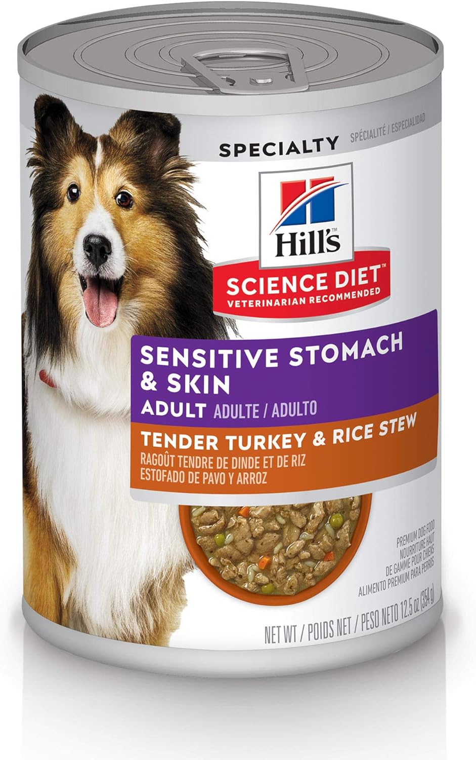 Hills Science Diet Wet Dog Food, Adult, Sensitive Stomach  Skin, Tender Turkey amp; Rice Stew, 12.5 Oz Cans (Pack of 12) · v2