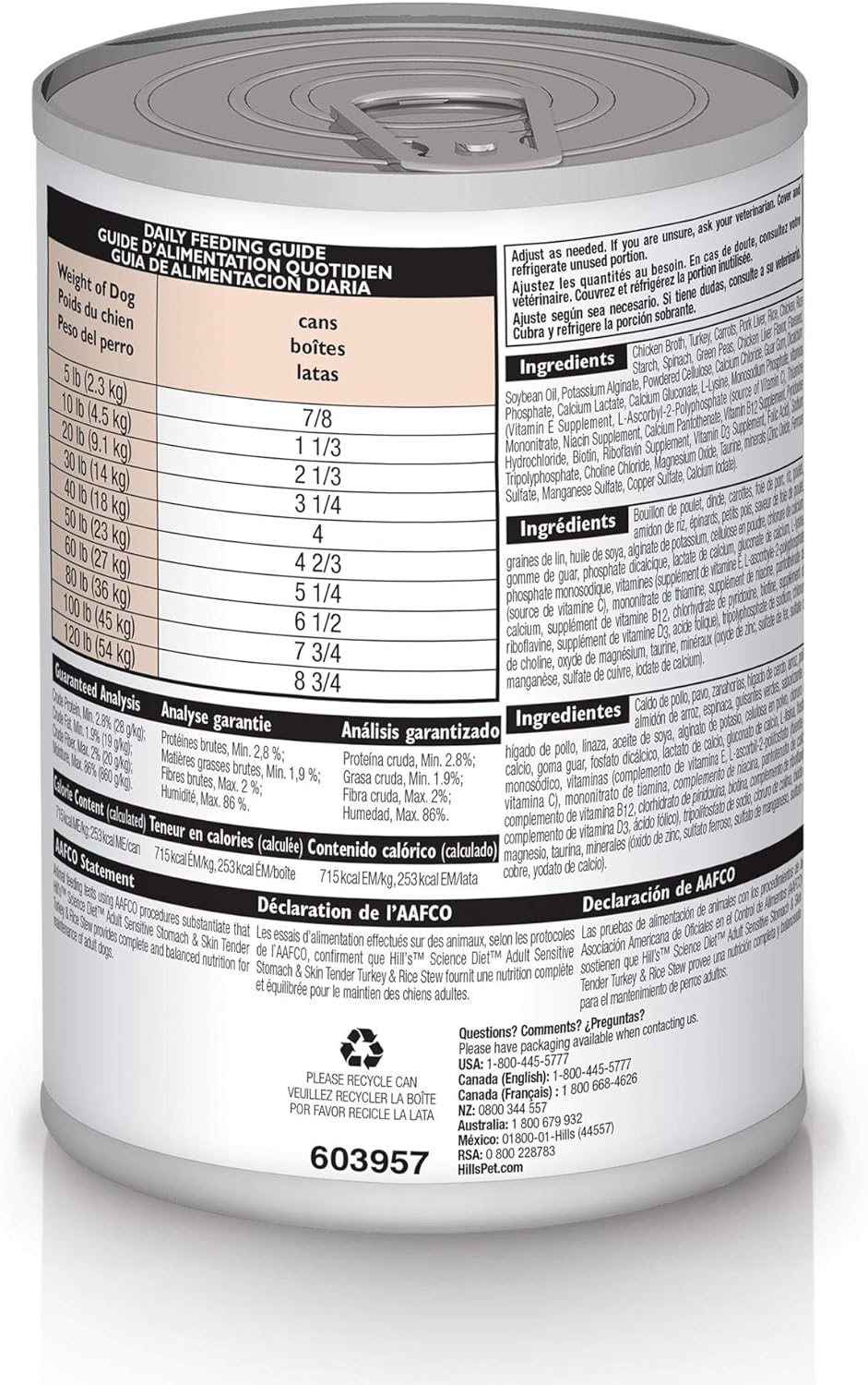 Hills Science Diet Wet Dog Food, Adult, Sensitive Stomach  Skin, Tender Turkey amp; Rice Stew, 12.5 Oz Cans (Pack of 12) · v2