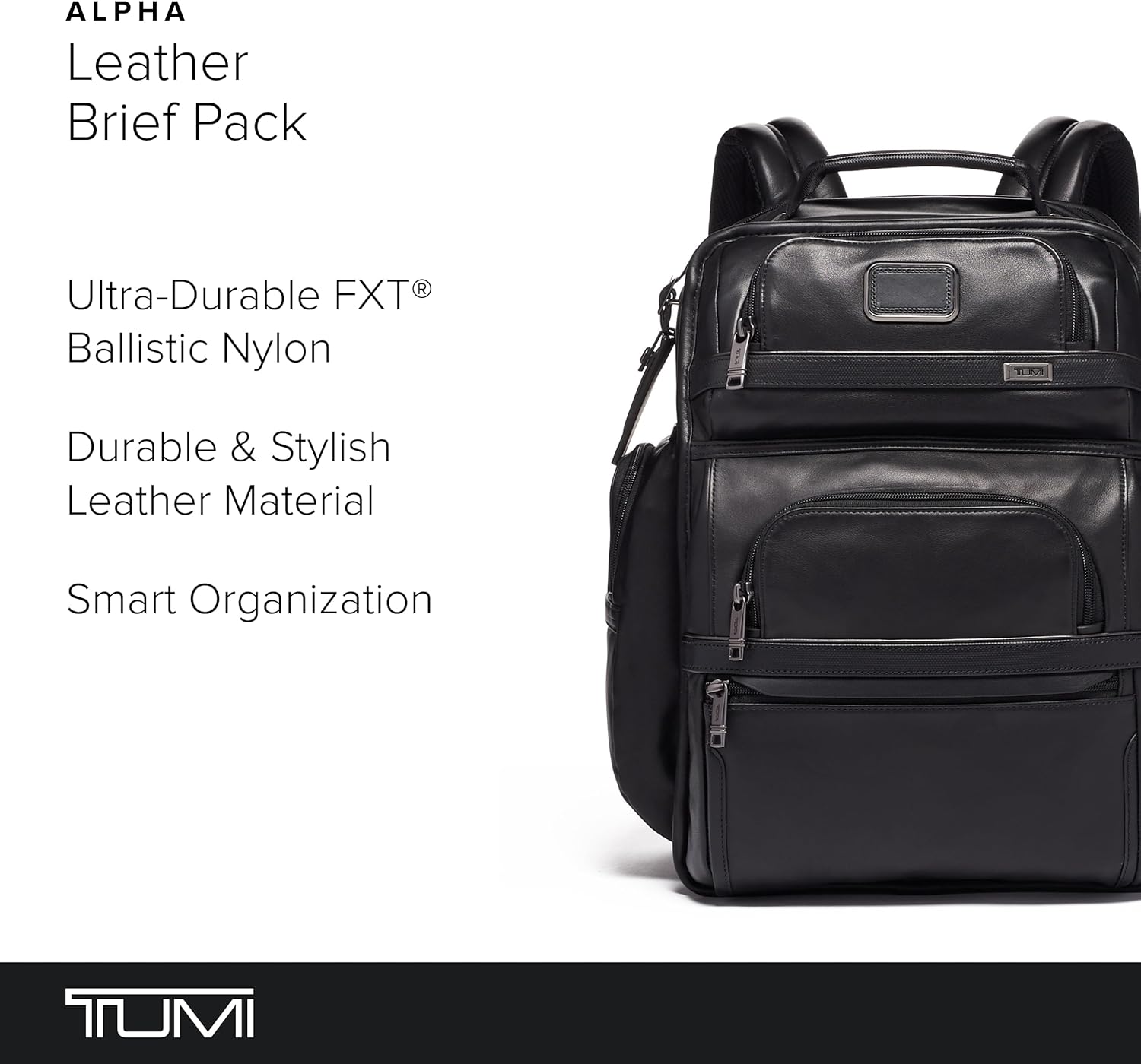 TUMI - Alpha Briefpack - Laptoprugzak voor 15 laptops met gevoerde verstelbare riemen - Laptoptas - Geschikt voor laptop, tablet en toiletartikelen - Zwart leer