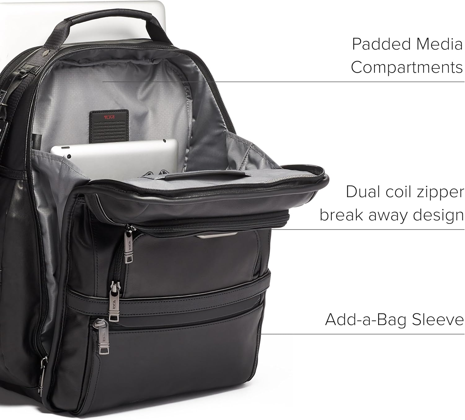 TUMI - Alpha Briefpack - Laptoprugzak voor 15 laptops met gevoerde verstelbare riemen - Laptoptas - Geschikt voor laptop, tablet en toiletartikelen - Zwart leer