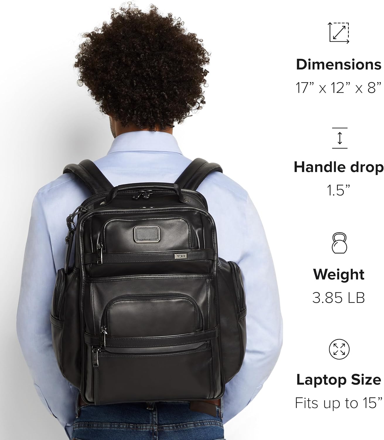 TUMI - Alpha Briefpack - Laptoprugzak voor 15 laptops met gevoerde verstelbare riemen - Laptoptas - Geschikt voor laptop, tablet en toiletartikelen - Zwart leer